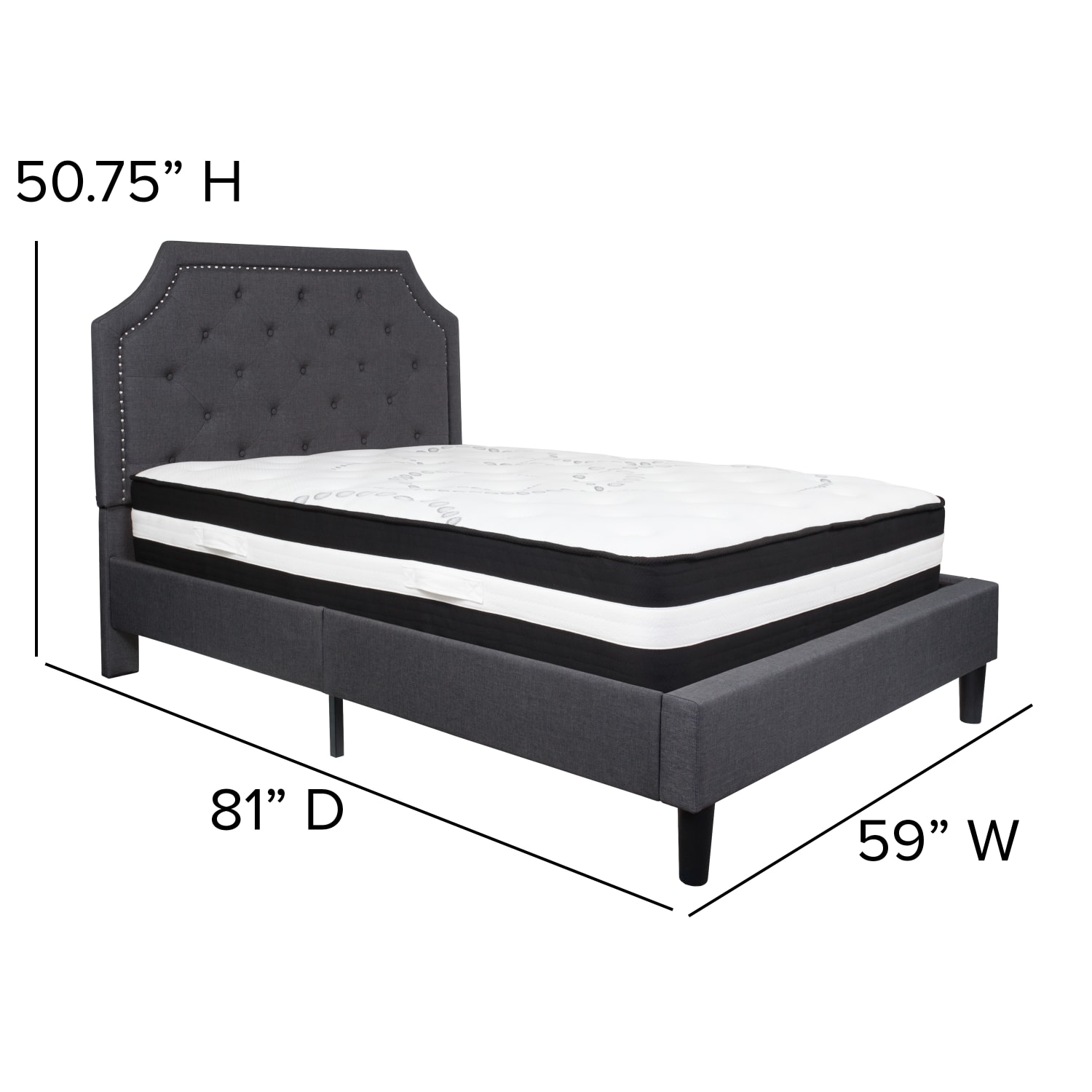 Flash Furniture Brighton Arched Tufted Upholstered Platform Bed And Pocket Spring Mattress, Full, Dark Gray - Image 5