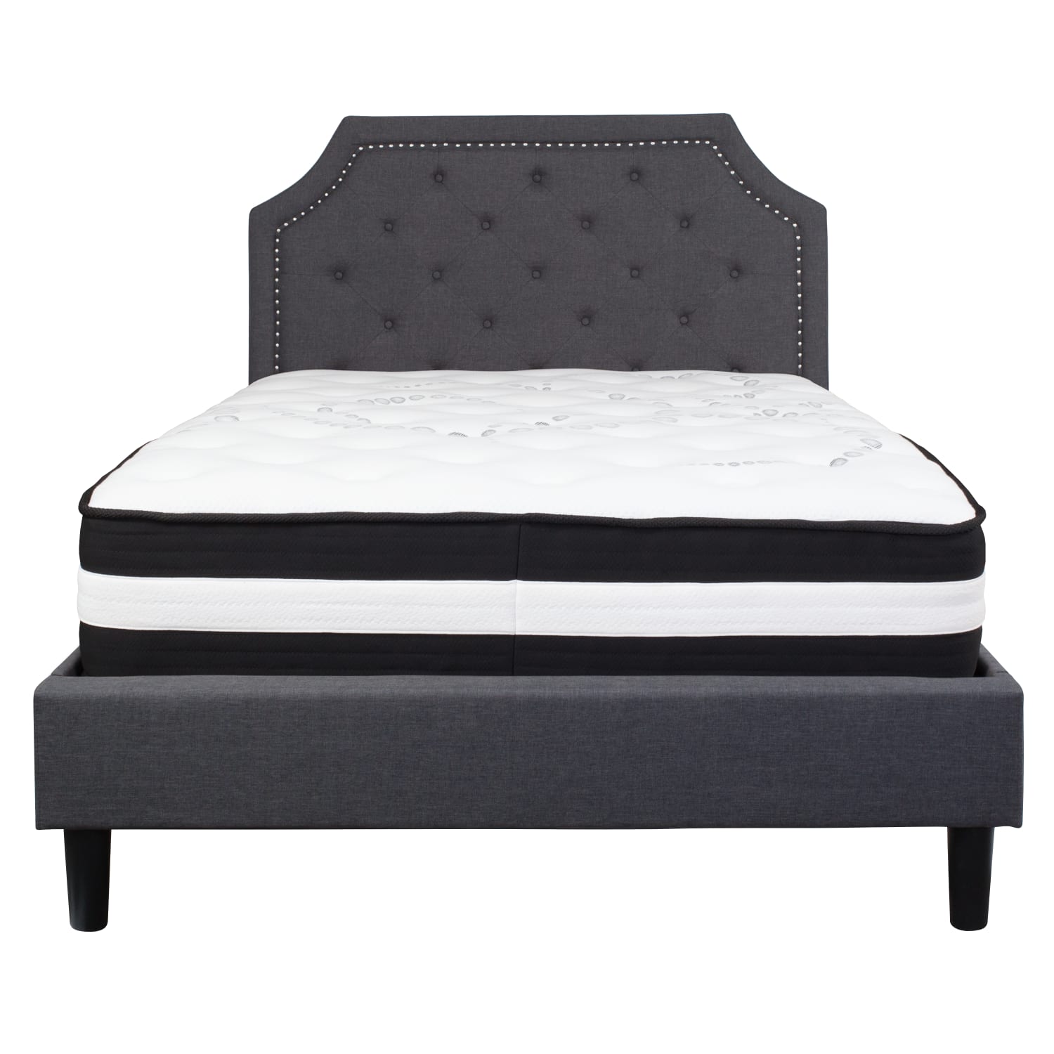 Flash Furniture Brighton Arched Tufted Upholstered Platform Bed And Pocket Spring Mattress, Full, Dark Gray - Image 6