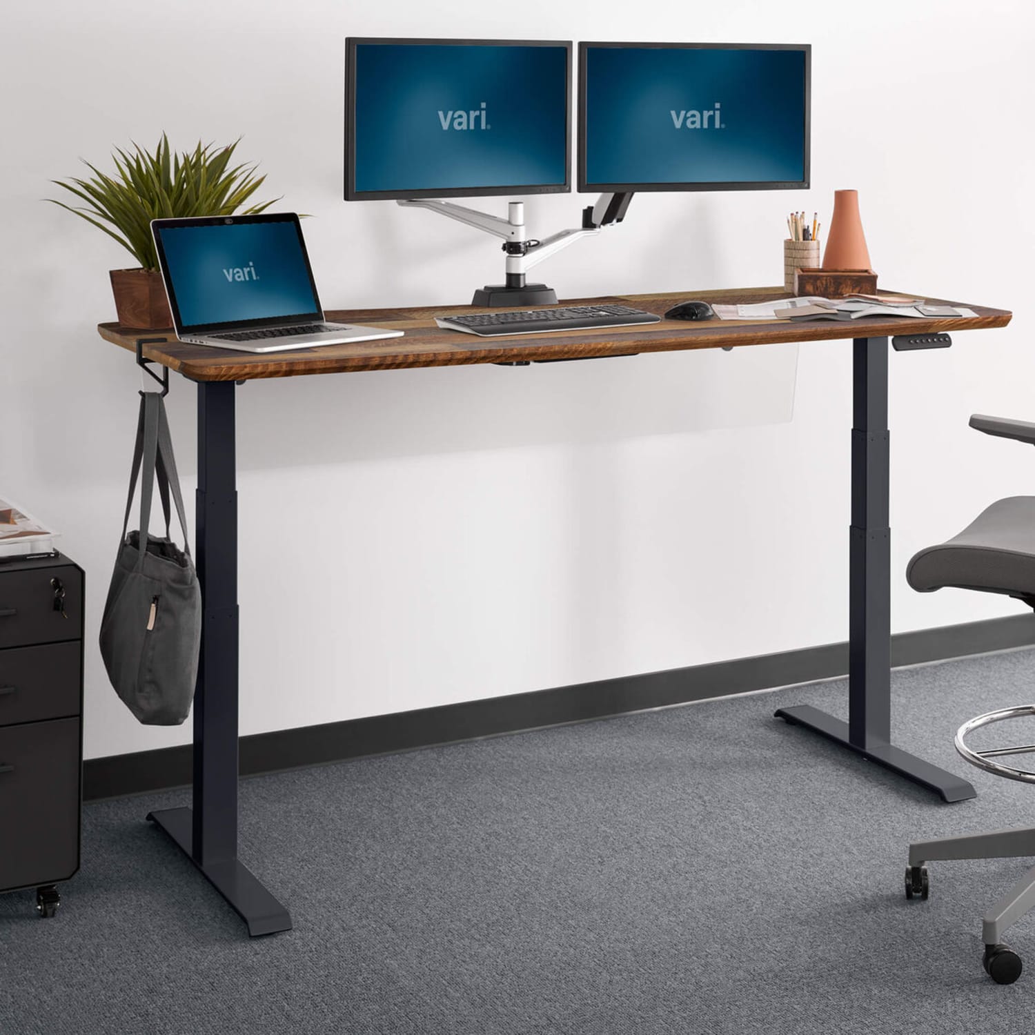 VARI 72inW Adjustable Electric Standing Desk, Reclaimed Wood - Image 3