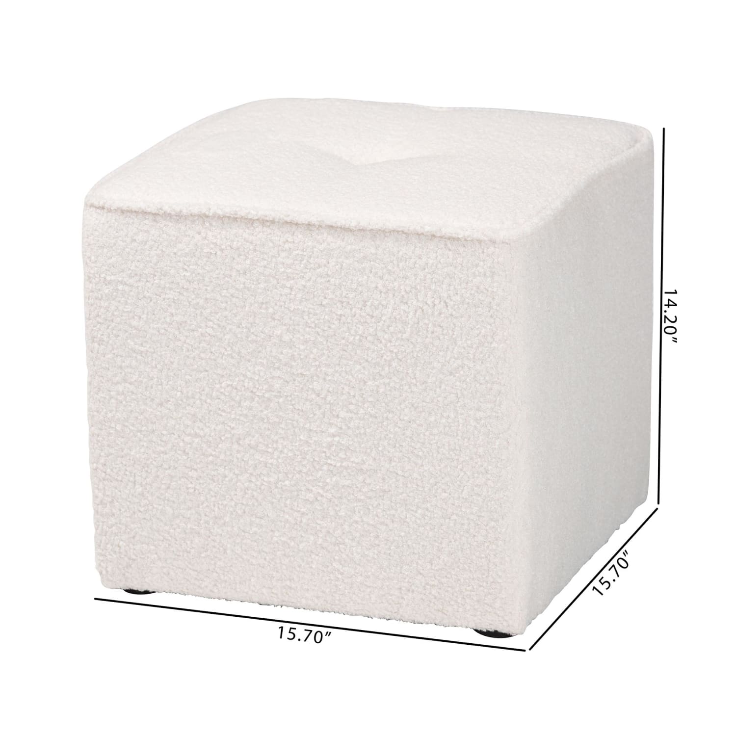 Baxton Studio Isaiah Modern Boucle Upholstered Ottoman, 14-1/4inH x 15-3/4inW x 15-3/4inD, Ivory - Image 3