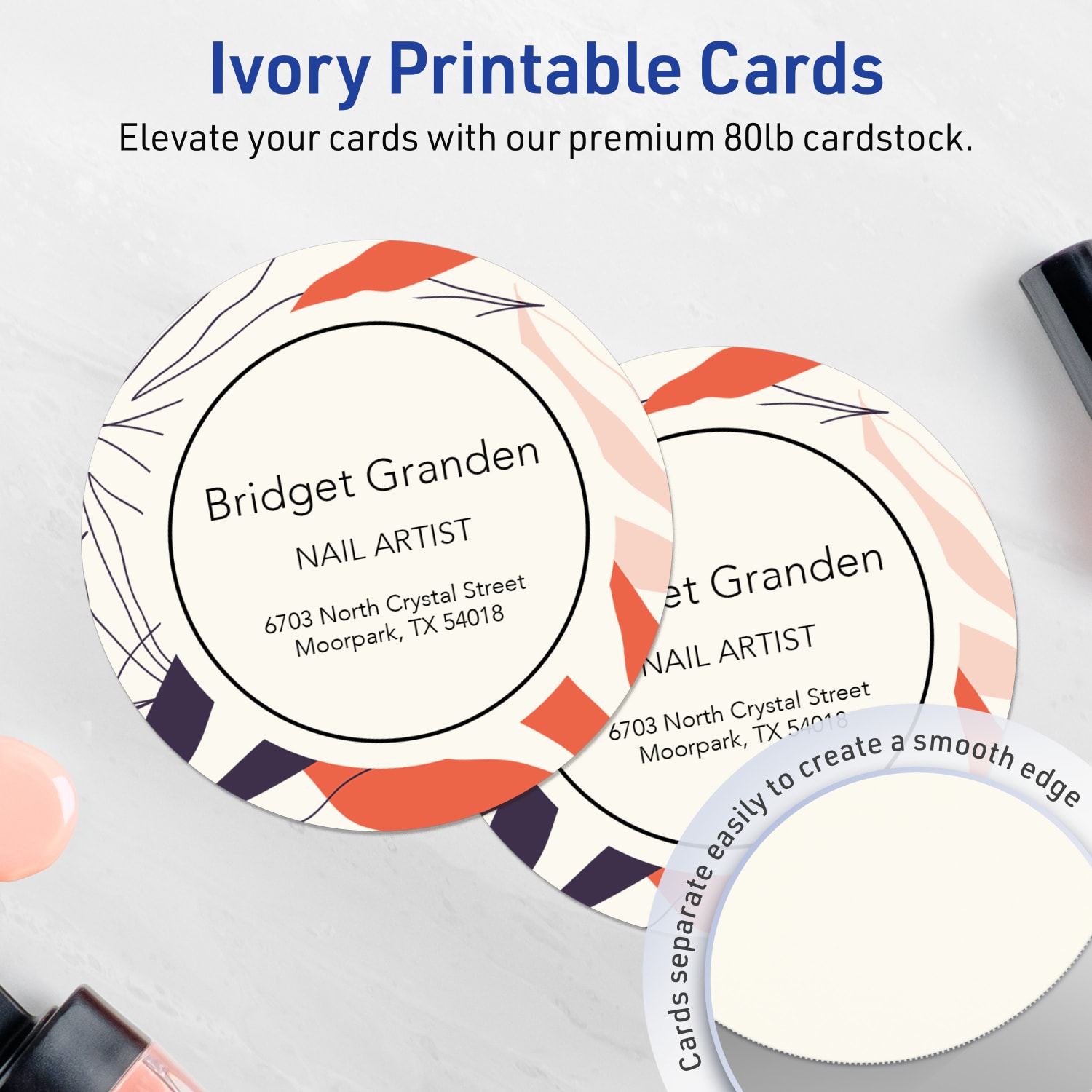 Avery Printable Note Cards With Sure Feed Technology, 3in Round, Matte Ivory, Pack Of 300 - Image 3