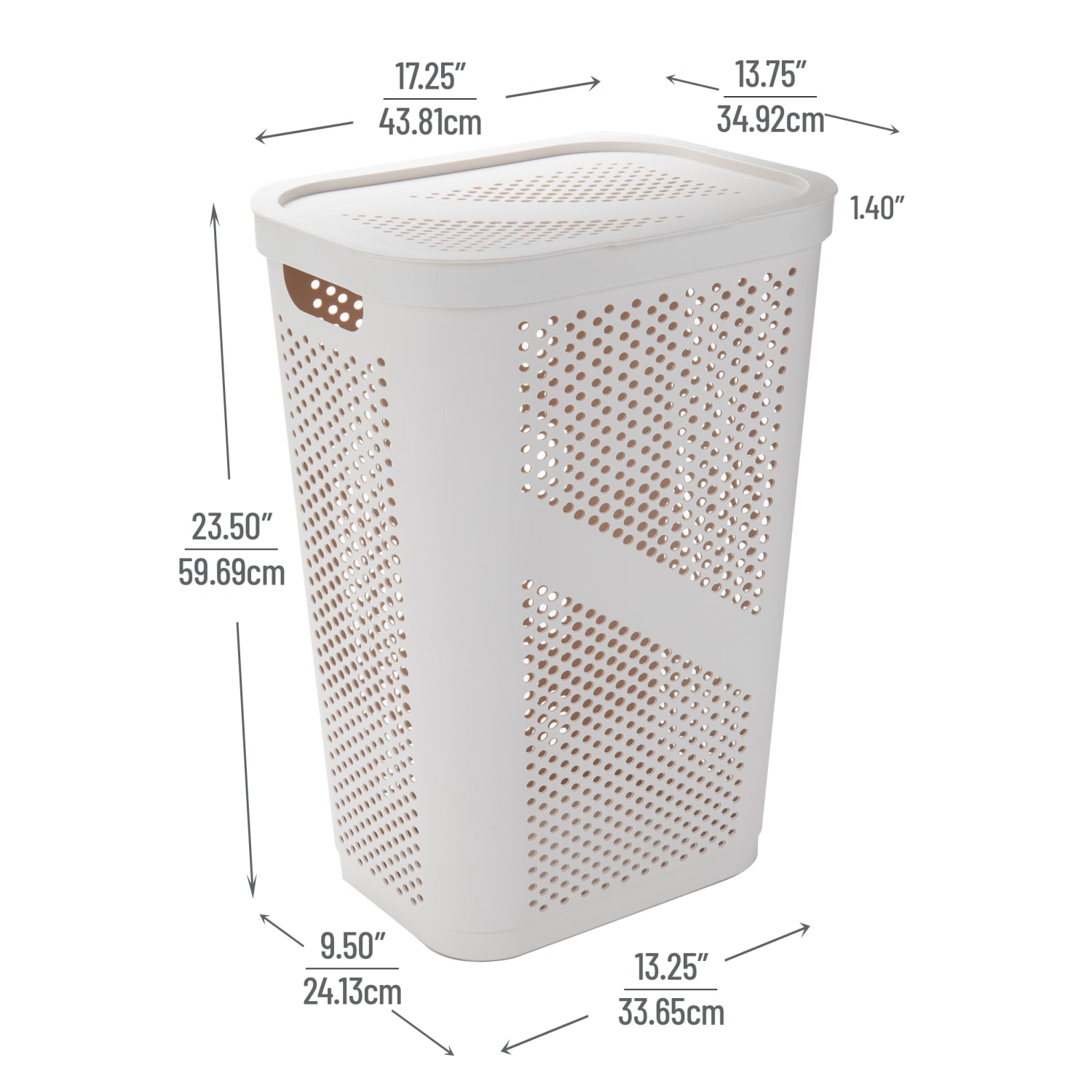 Mind Reader 60L Laundry Hamper Clothes Basket with Lid, 23-1/2inH x 13-3/4inW x 17-1/4inL, Ivory - Image 4
