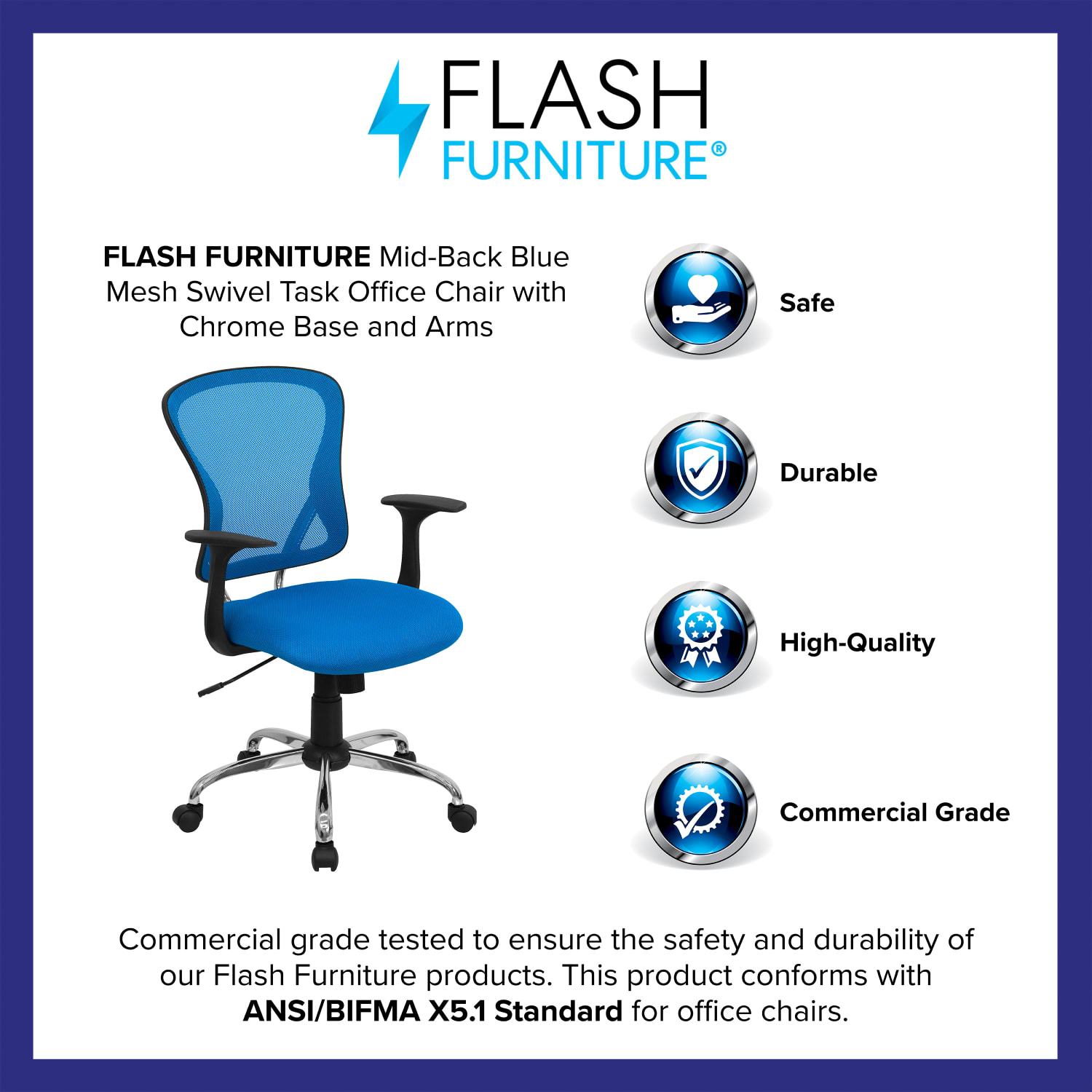 Flash Furniture Mesh Mid-Back Task Chair, Blue/Black/Chrome - Image 5
