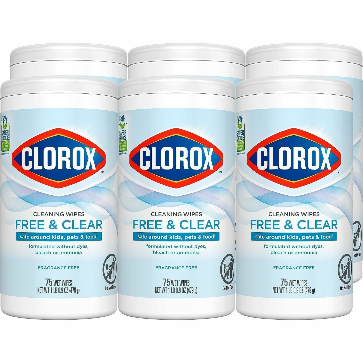 Clorox Free & Clear All Purpose Cleaning Wipes, 75 Per Tub, Carton Of 6 Tubs
