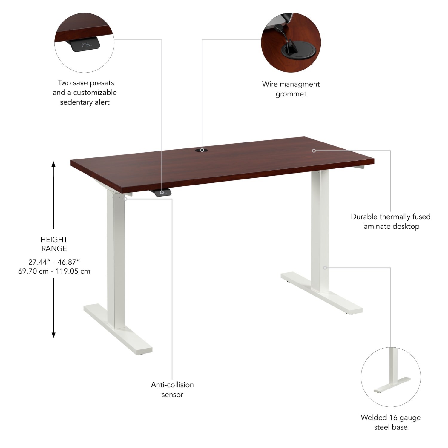 Bush Business Furniture Move 60 Series 48inW x 24inD Electric Height Adjustable Standing Desk, Hansen Cherry/White Powder Coat, Standard Delivery - Image 4