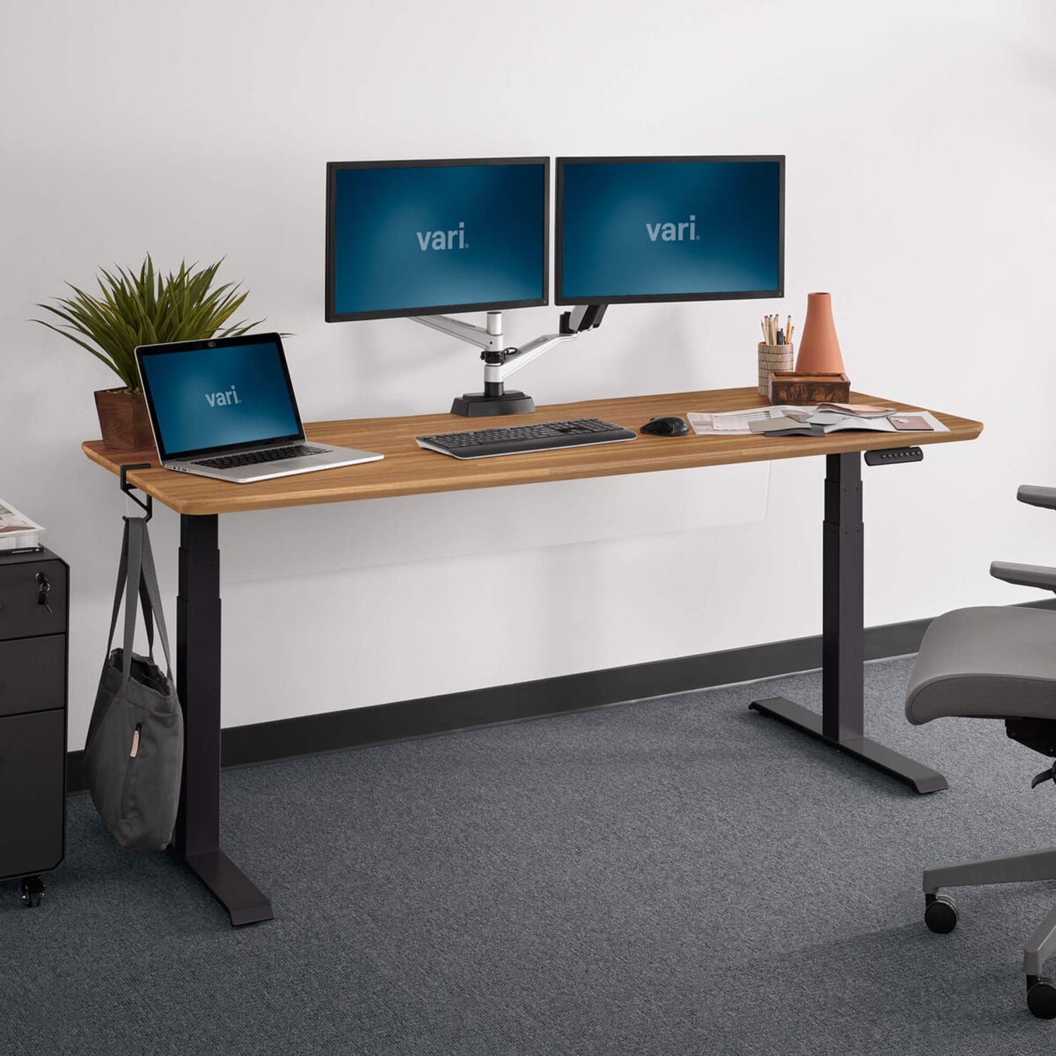 VARI 72inW Adjustable Electric Standing Desk, Butcher Block - Image 4
