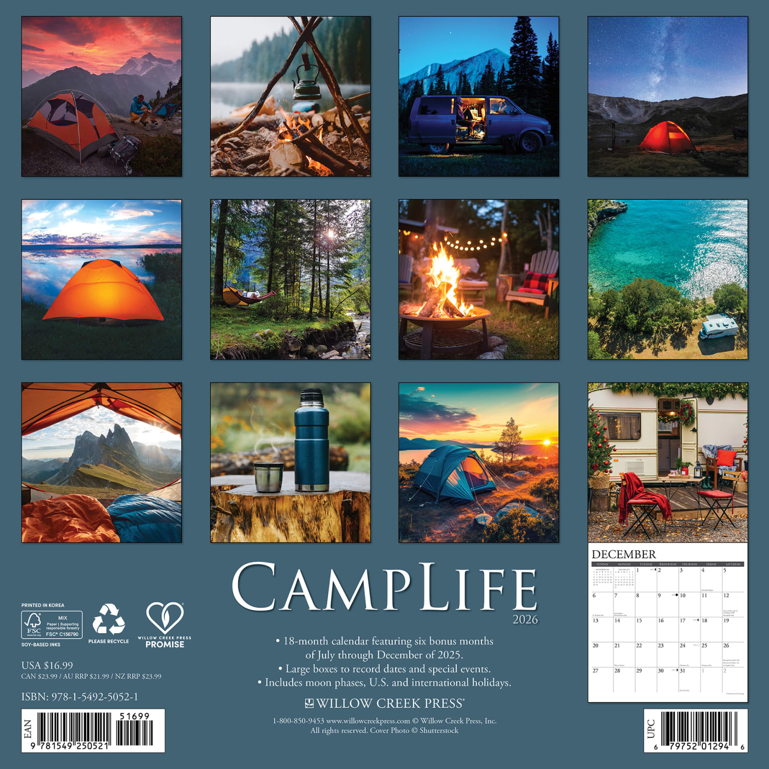 2026 Willow Creek Press Scenic Monthly Wall Calendar, 12in x 12in, CampLife, January To December, 50521 - Image 6