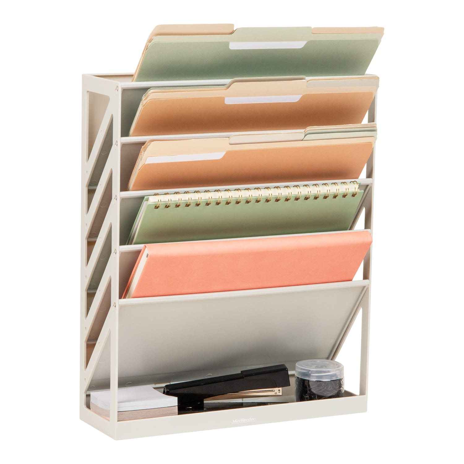 Mind Reader 5-Tier Vertical File Holder, 16inH x 4-1/4inW x 13inD, Beige