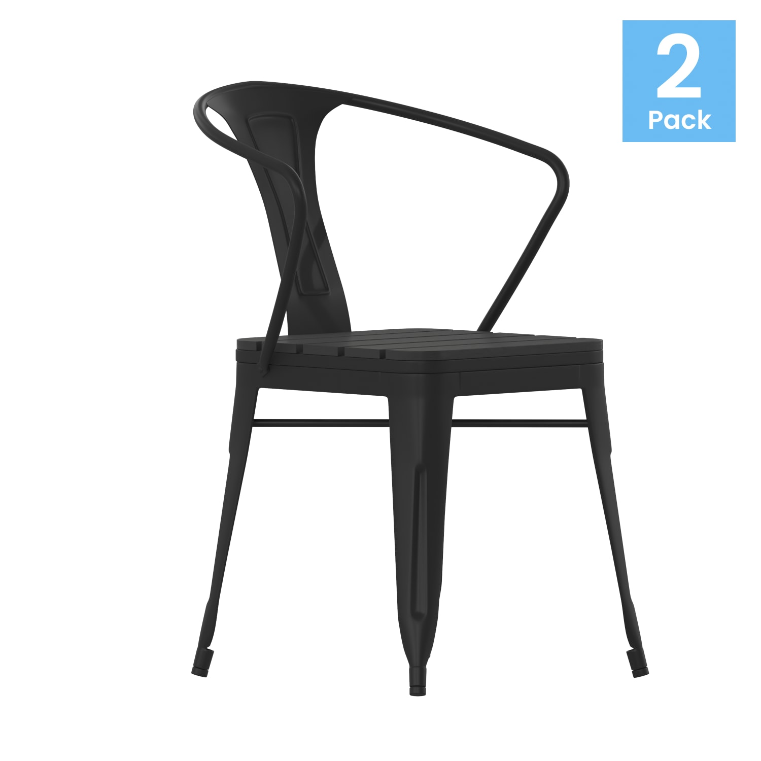 Flash Furniture Helvey Commercial Metal/Resin Outdoor Furniture Stacking Armchairs, Black, Set Of 2 Chairs - Image 3