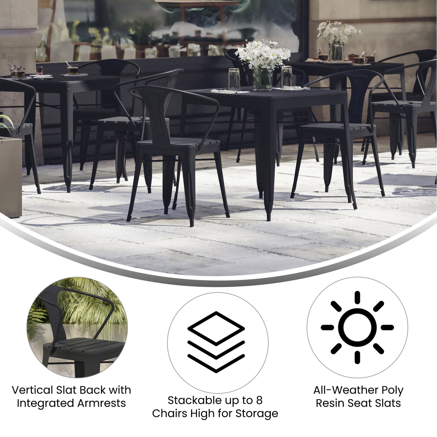 Flash Furniture Helvey Commercial Metal/Resin Outdoor Furniture Stacking Armchairs, Black, Set Of 2 Chairs - Image 6