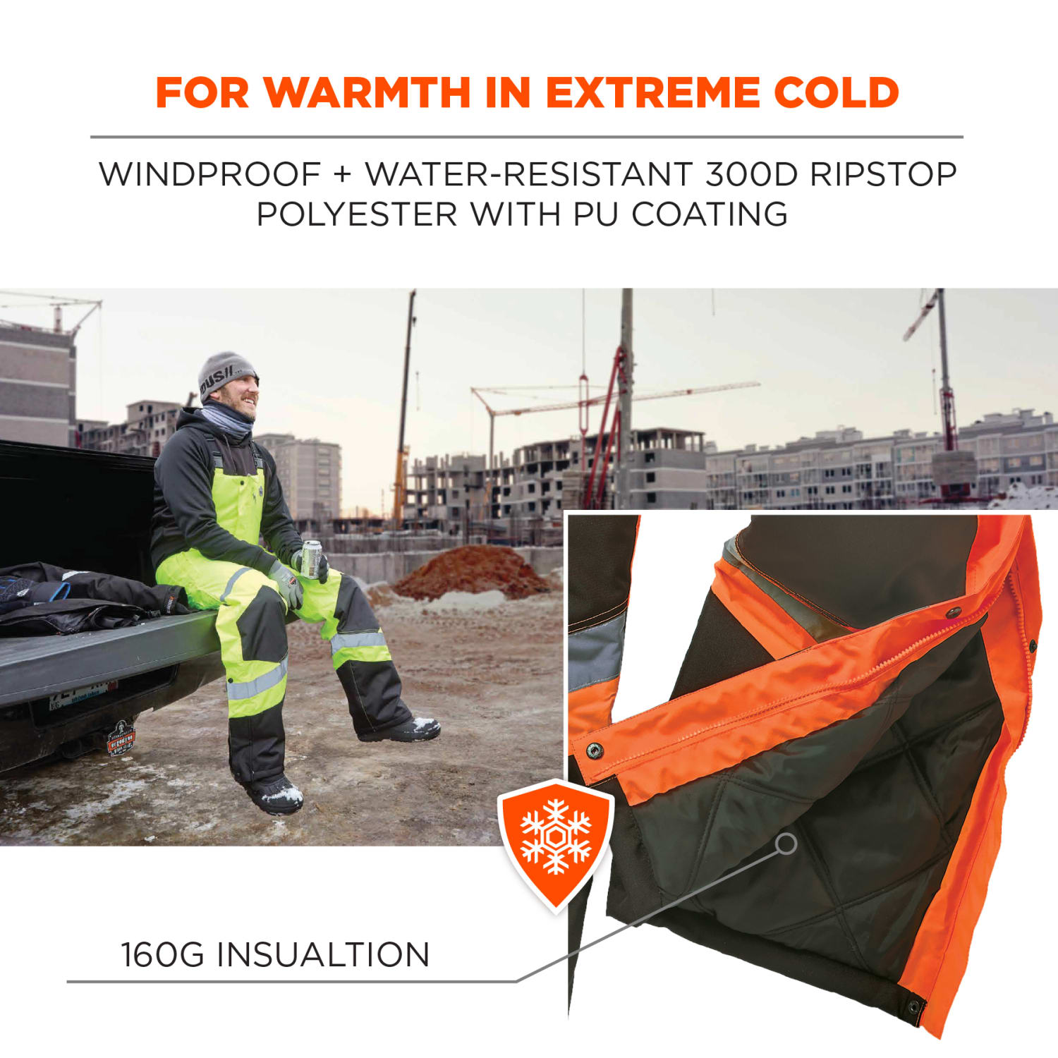 Ergodyne GloWear 8928 Class E Hi-Vis Insulated Bibs, XL, Orange - Image 4