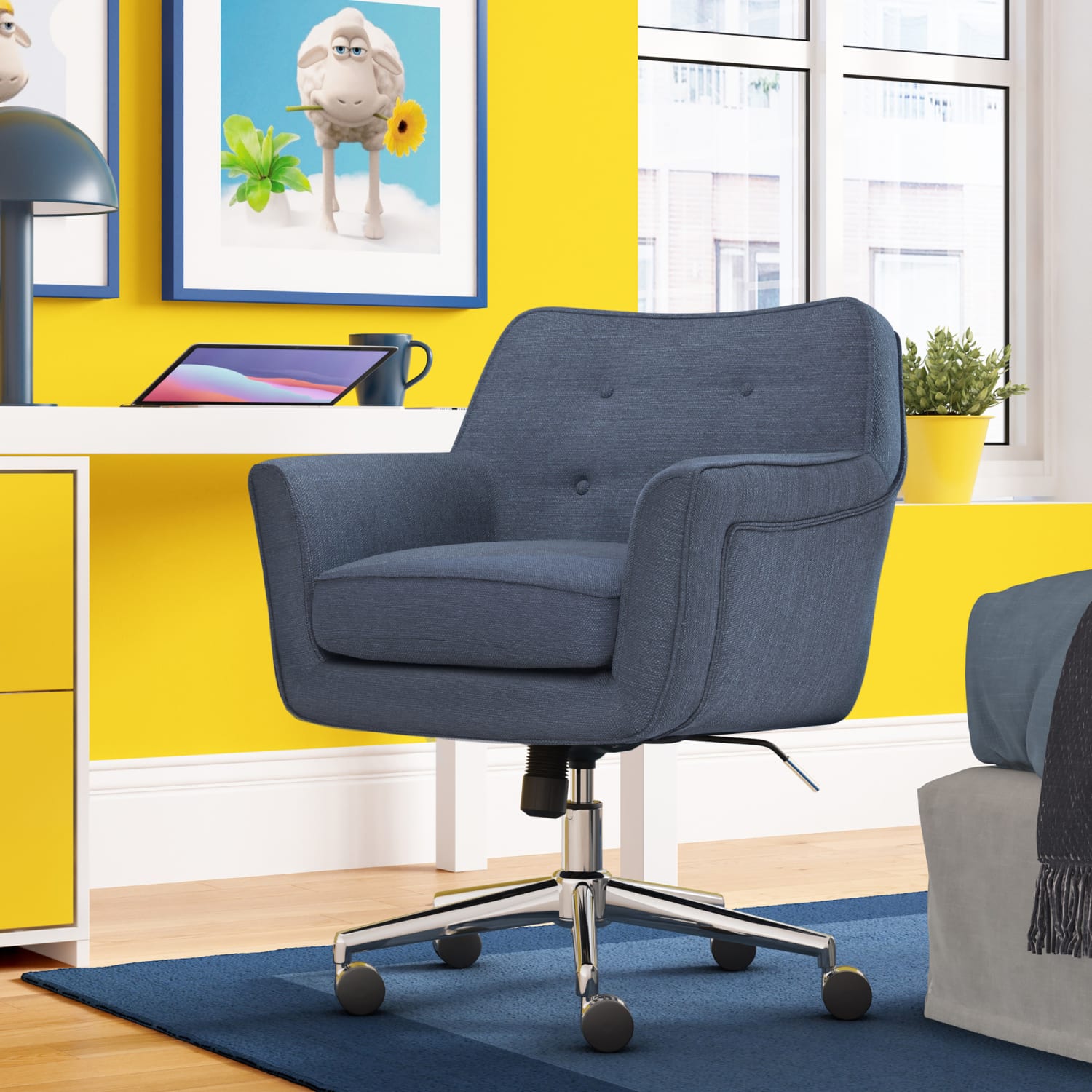 Serta Ashland Home Mid-Back Office Chair, Twill Fabric, Blue/Chrome