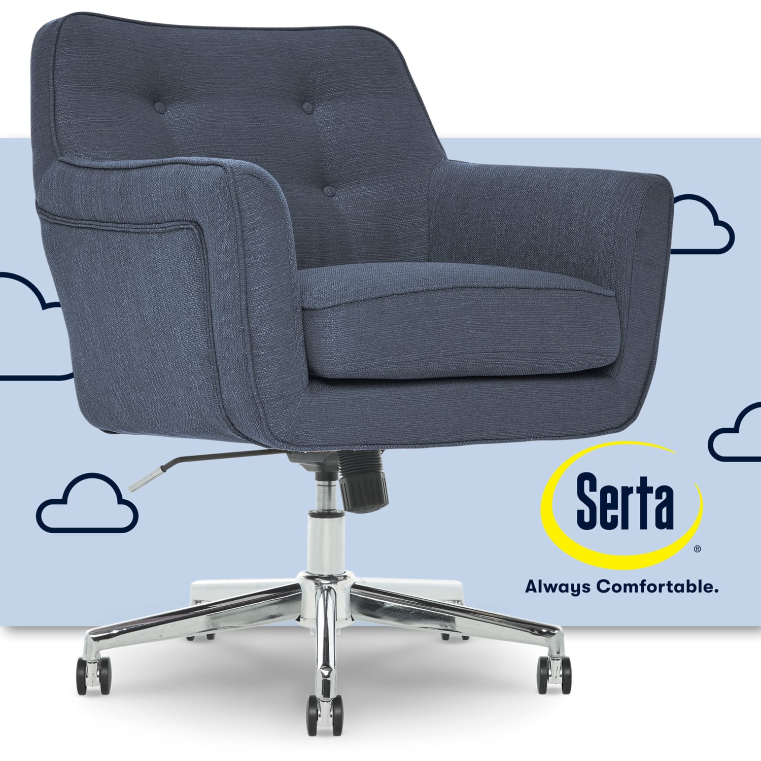 Serta Ashland Home Mid-Back Office Chair, Twill Fabric, Blue/Chrome - Image 3