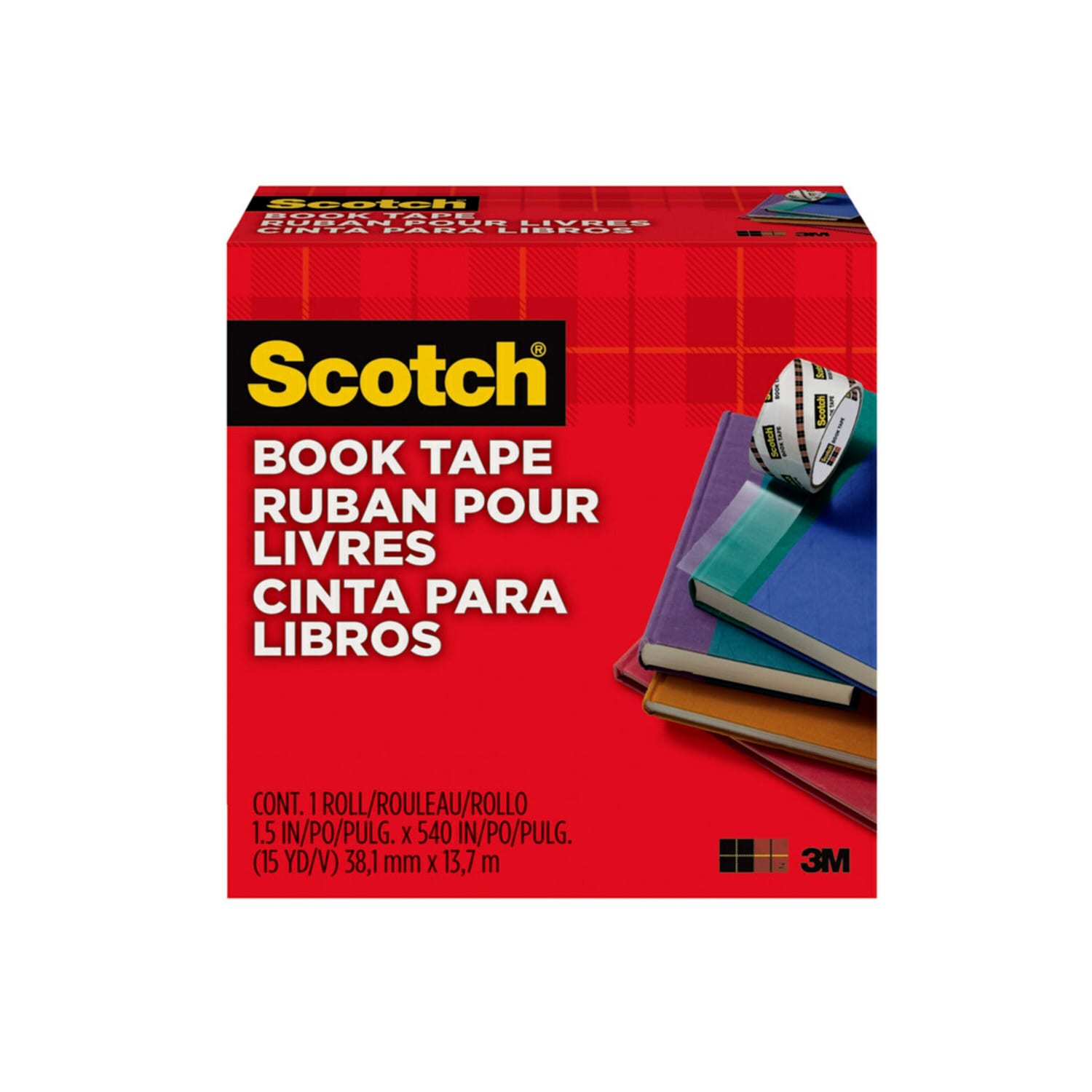 Scotch Book Tape, 1-1/2 in x 540 in, 1 Tape Roll, Clear, Home Office and School Supplies
