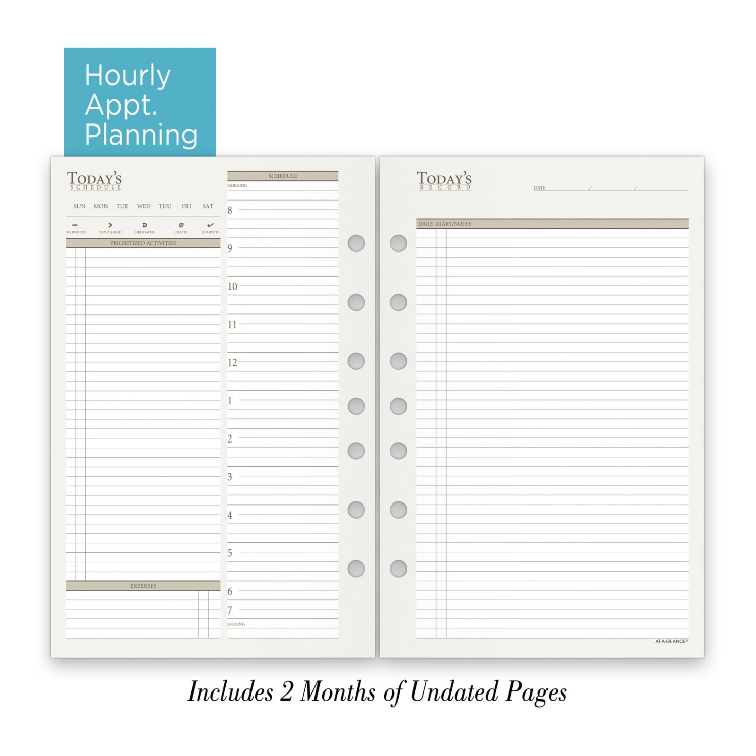 AT-A-GLANCE 2-Month Daily Planner Calendar Refill, 8-1/2in x 5-1/2in, White, Undated, 031-2 - Image 4