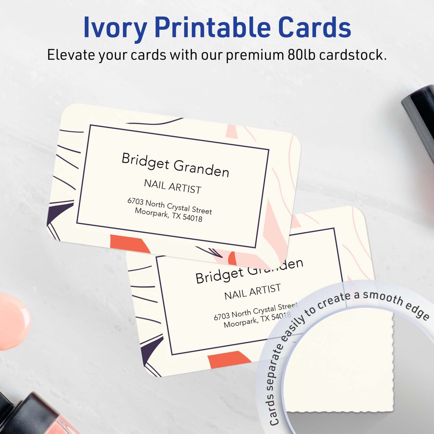 Avery Printable Rounded Corner Business Cards With Sure Feed Technology, Print-To-The-Edge, 2inx3.5in, Matte Ivory, Pack Of 80 - Image 3