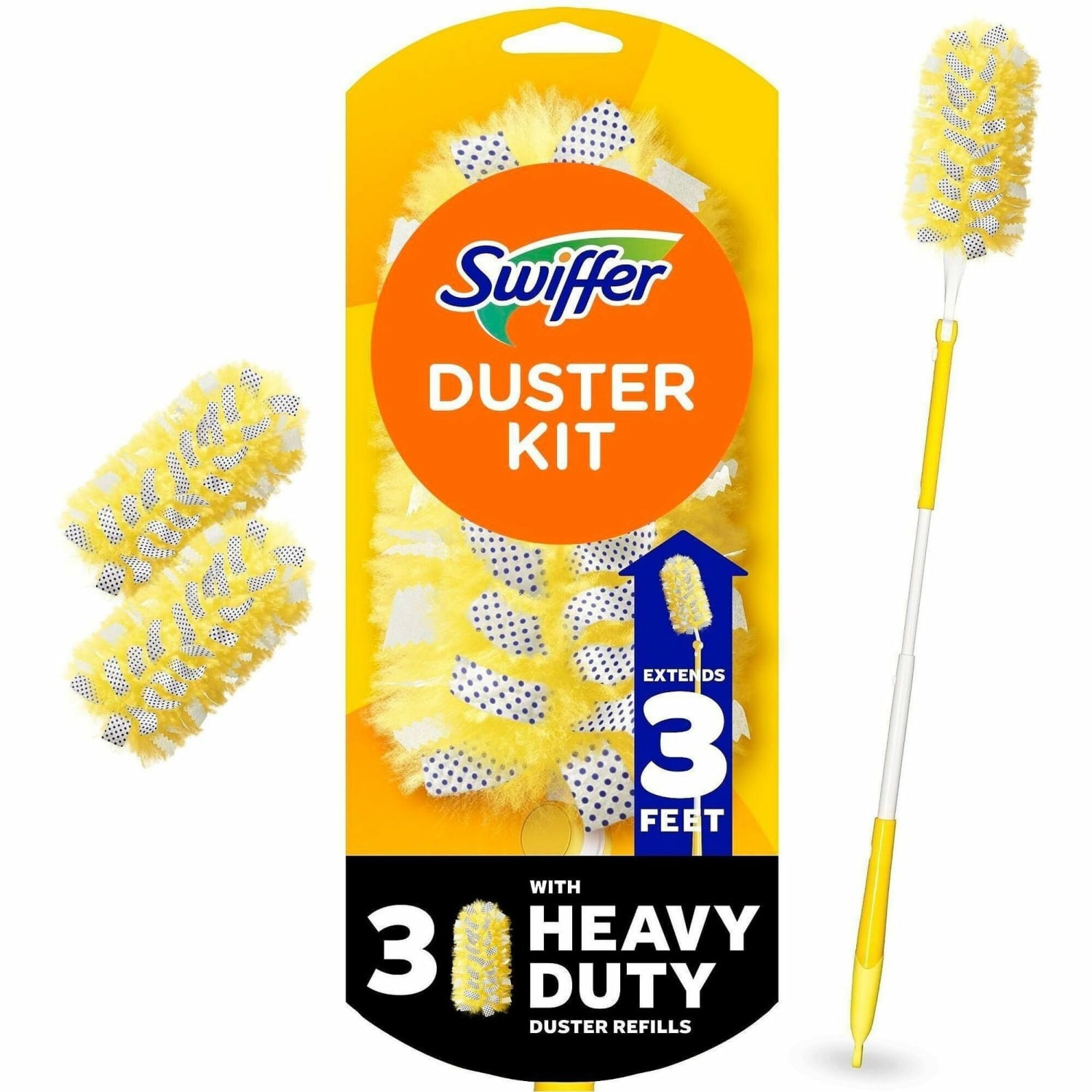 Swiffer Unscented Duster Kit - Fiber Bristle - 36in Handle Length - Yellow - 3 / Pack
