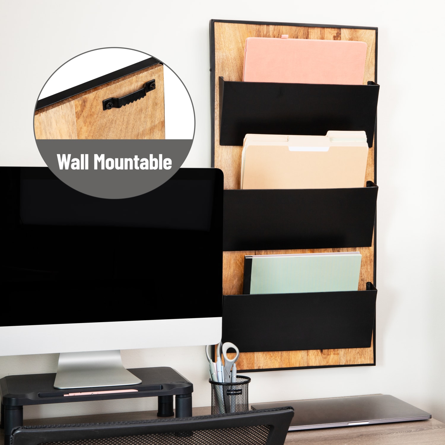 Mind Reader 3-Tier Wall-Mounted File Organizer, 32-1/4inH x 16inW x 3inD, Black - Image 5