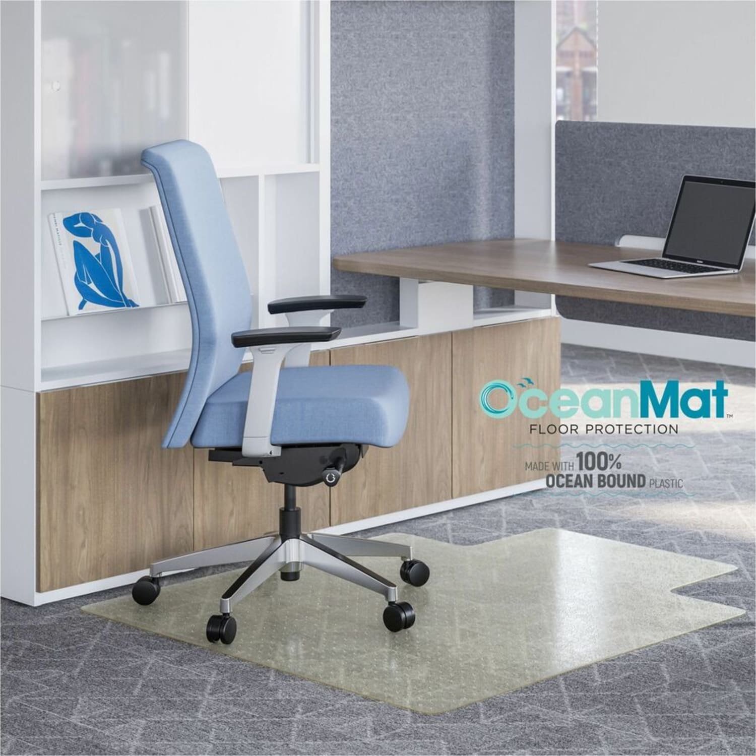 Deflecto OceanMat Chairmat - Floor, Commercial, Low Pile - 36in Width x 48in Depth x 0.250in Thickness - Lip Size 19in Length x 10in Width - Lipped - Plastic - Clear - 1Each - Image 3