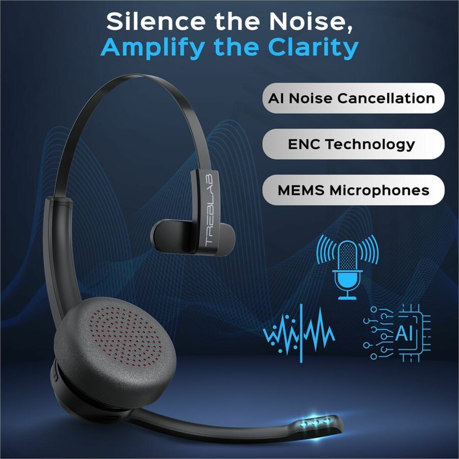 TREBLAB C7 - Single Ear Bluetooth Headset with Mic, Bluetooth 5.4, 45H Playtime, Type-C Fast Charging, IPX4 Waterproof - Wireless Bluetooth Headset - Image 6
