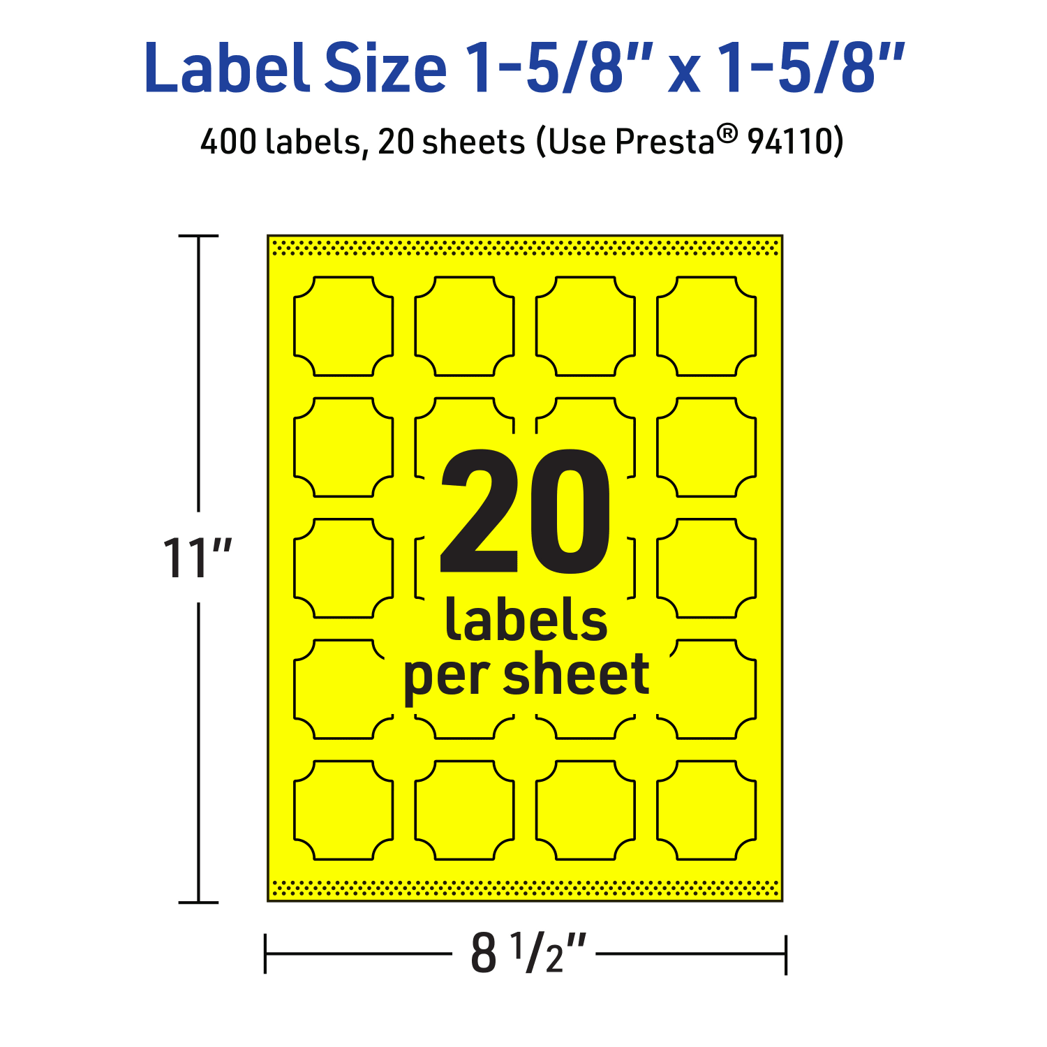 Avery Print-To-The-Edge Labels With Sure Feed Technology, 94110-NYP20, Square Scalloped, 1-5/8in x 1-5/8in, Matte Neon Yellow, Pack of 400 - Image 6
