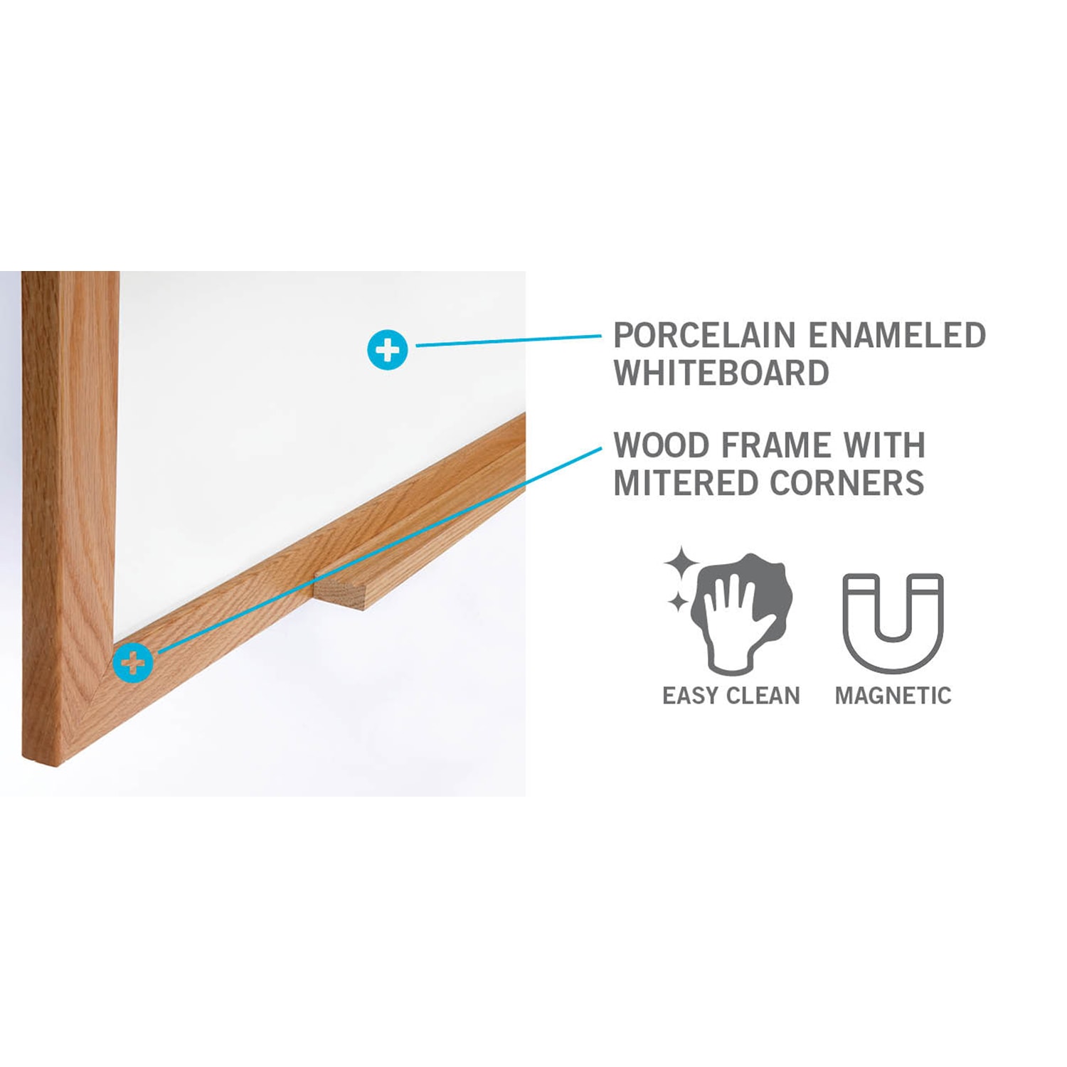 Ghent M1W Magnetic Dry-Erase Whiteboard, Porcelain, 48 1/2in x 60 1/2in, Oak Wood Frame, Natural Finish - Image 4