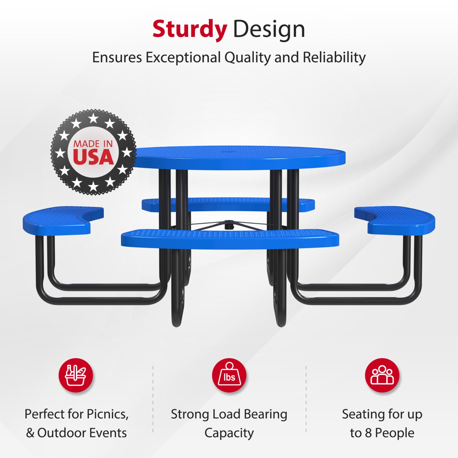 Leisure Craft Round Outdoor Picnic Table, 29-1/4inH x 81inW x 81inD, Black/Blue - Image 3