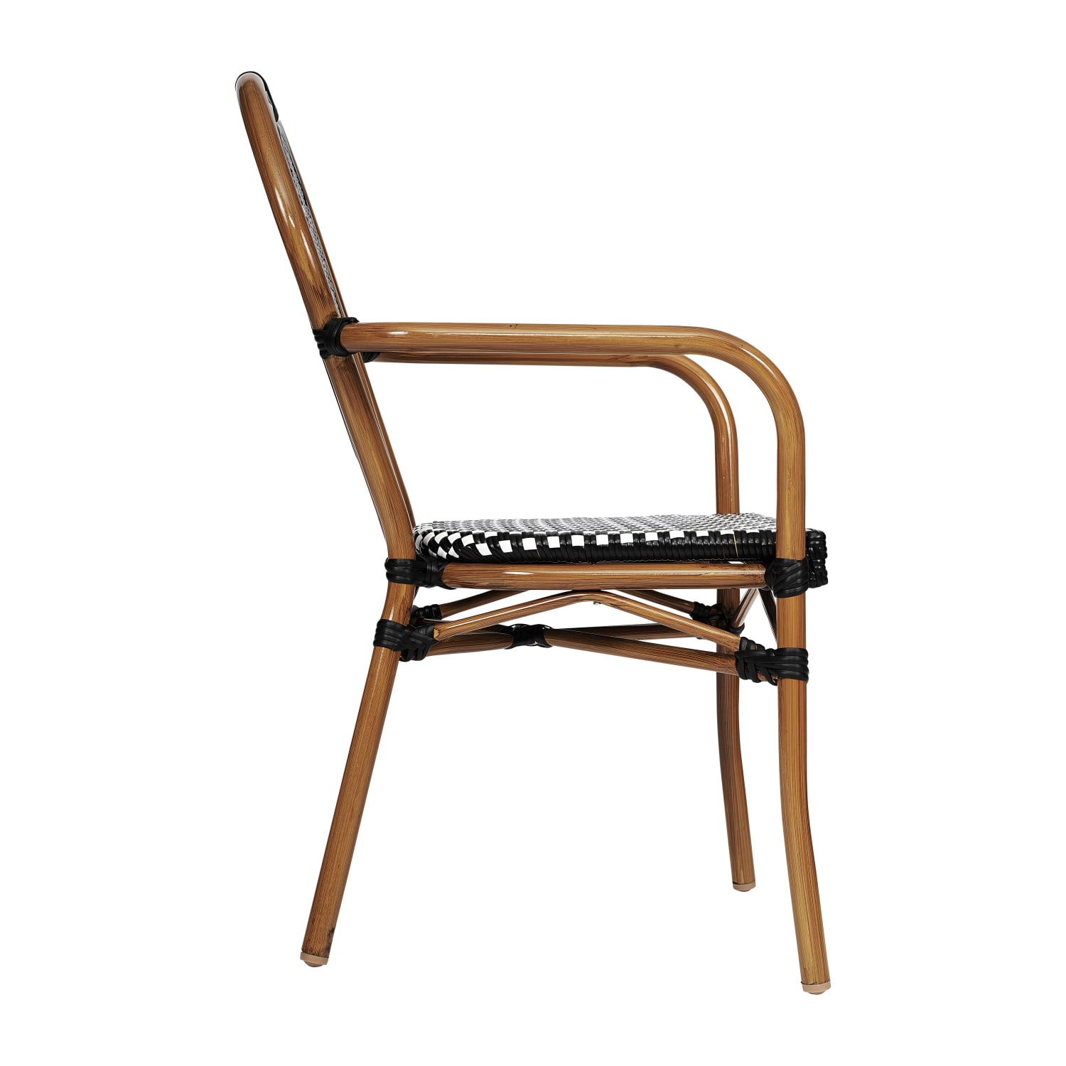 Flash Furniture Lourdes IndoorOutdoor Commercial Thonet Bistro Stacking Chair with Arms PE Rattan and Aluminum Frame Black WhiteNatural Frame PopularChairscom Flash Furniture Lourdes IndoorOutdoor Commercial Thonet Bistro Stacking Chair with Arms PE Rattan and Aluminum Frame Black WhiteNatural Frame PopularChairscom