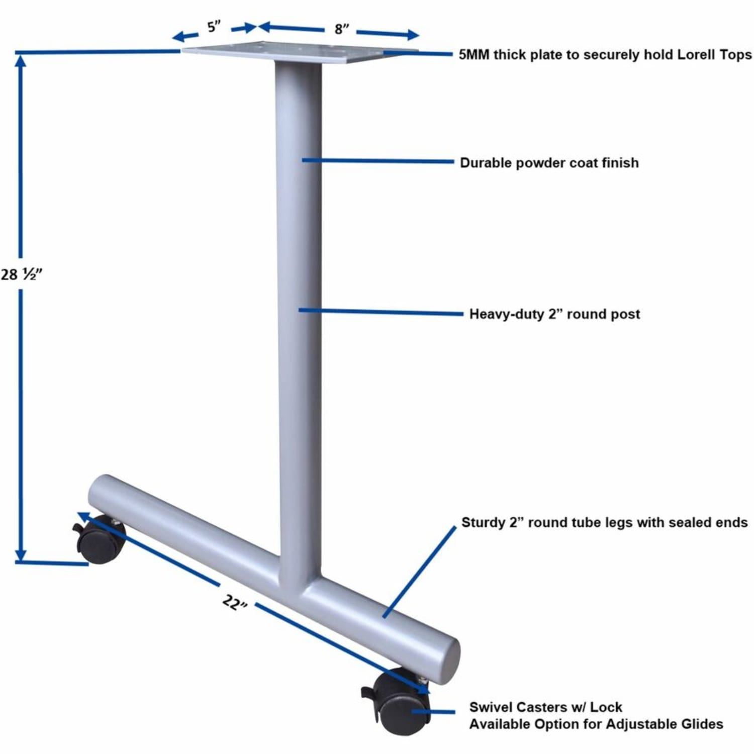 Lorell Invent Training Table Components - Silver C-leg Base - 2 Legs - 28.50in Height x 5in Width x 22in Depth - Training - Assembly Required - 2 / Set - Image 4
