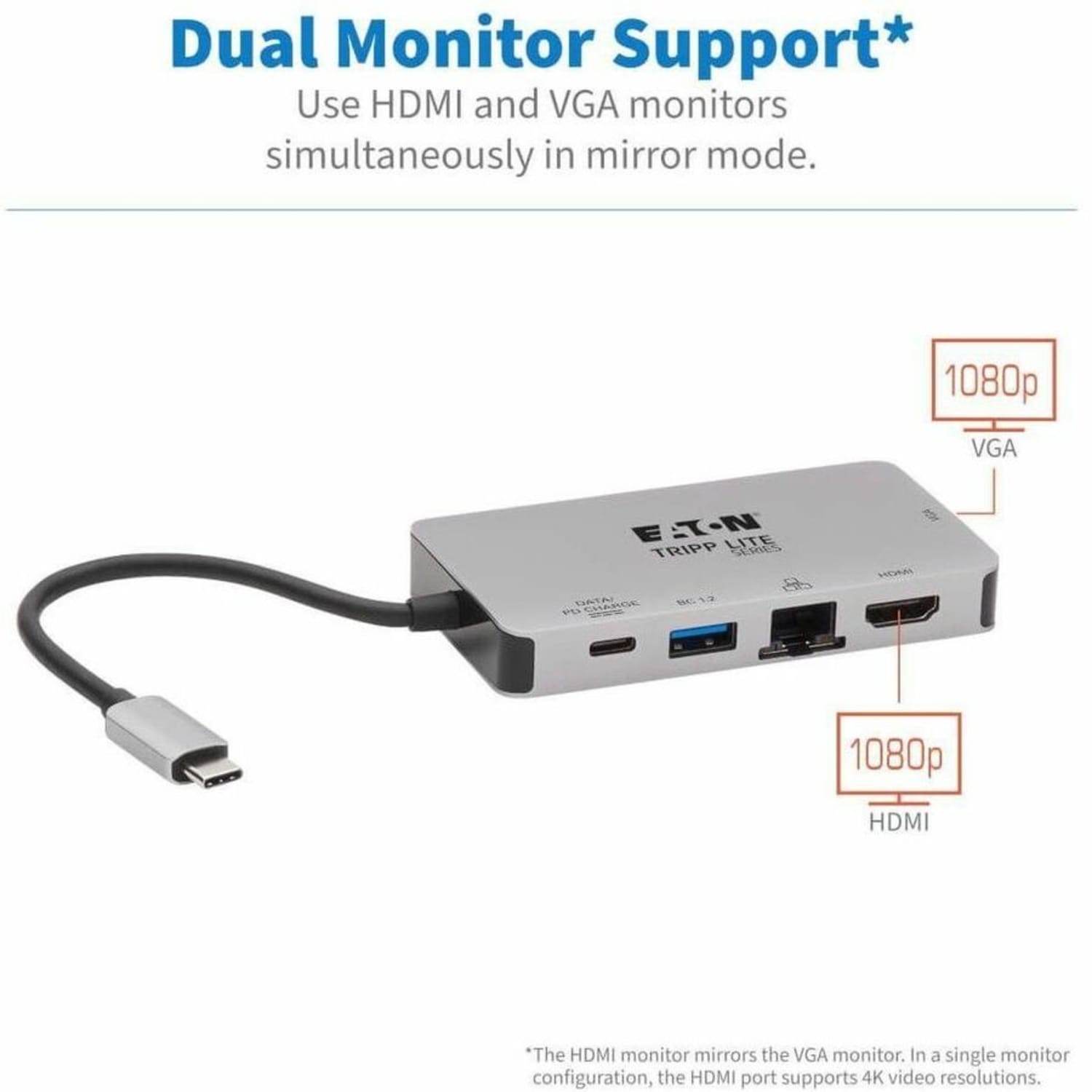 Eaton Tripp Lite Series USB-C Portable Docking Station - HDMI 4K @ 30 Hz, VGA, USB-A/USB-C, GbE, PD Charging 3.0, Gray - U442DOCK6GY - Image 4