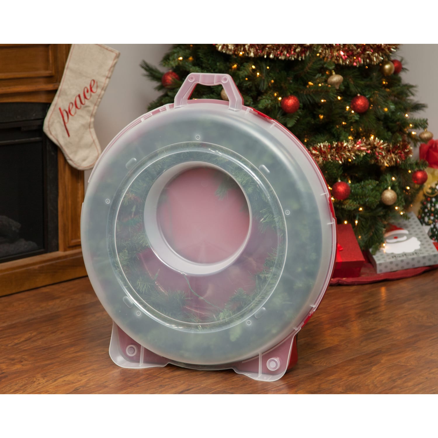 Iris Holiday 30in Wreath Storage Box, 7in x 30-11/16in x 33-7/8in, Red - Image 4