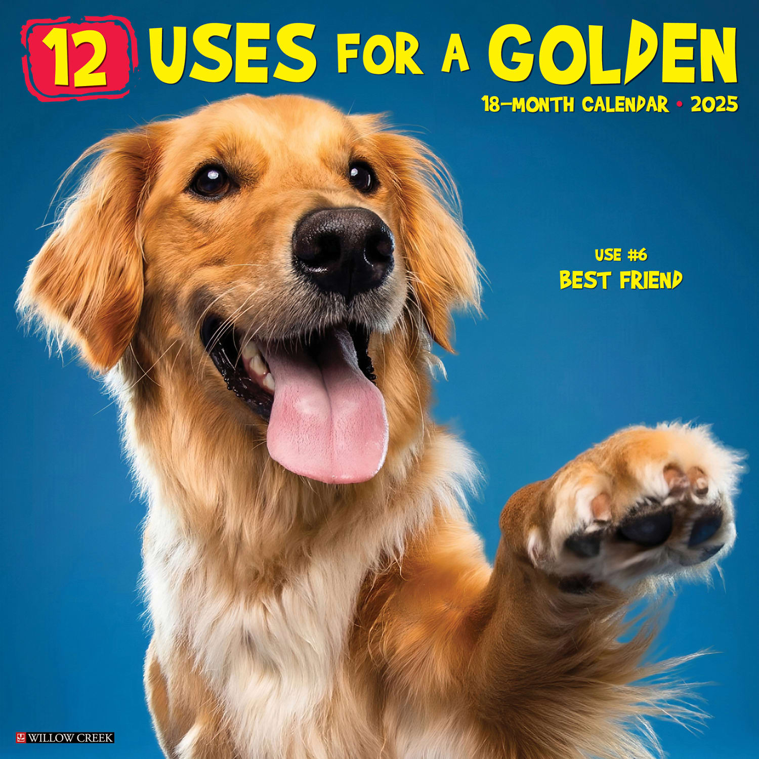2025 Willow Creek Press Animals Monthly Wall Calendar, 12in x 12in, 12 Uses for a Golden, January To December, 41178