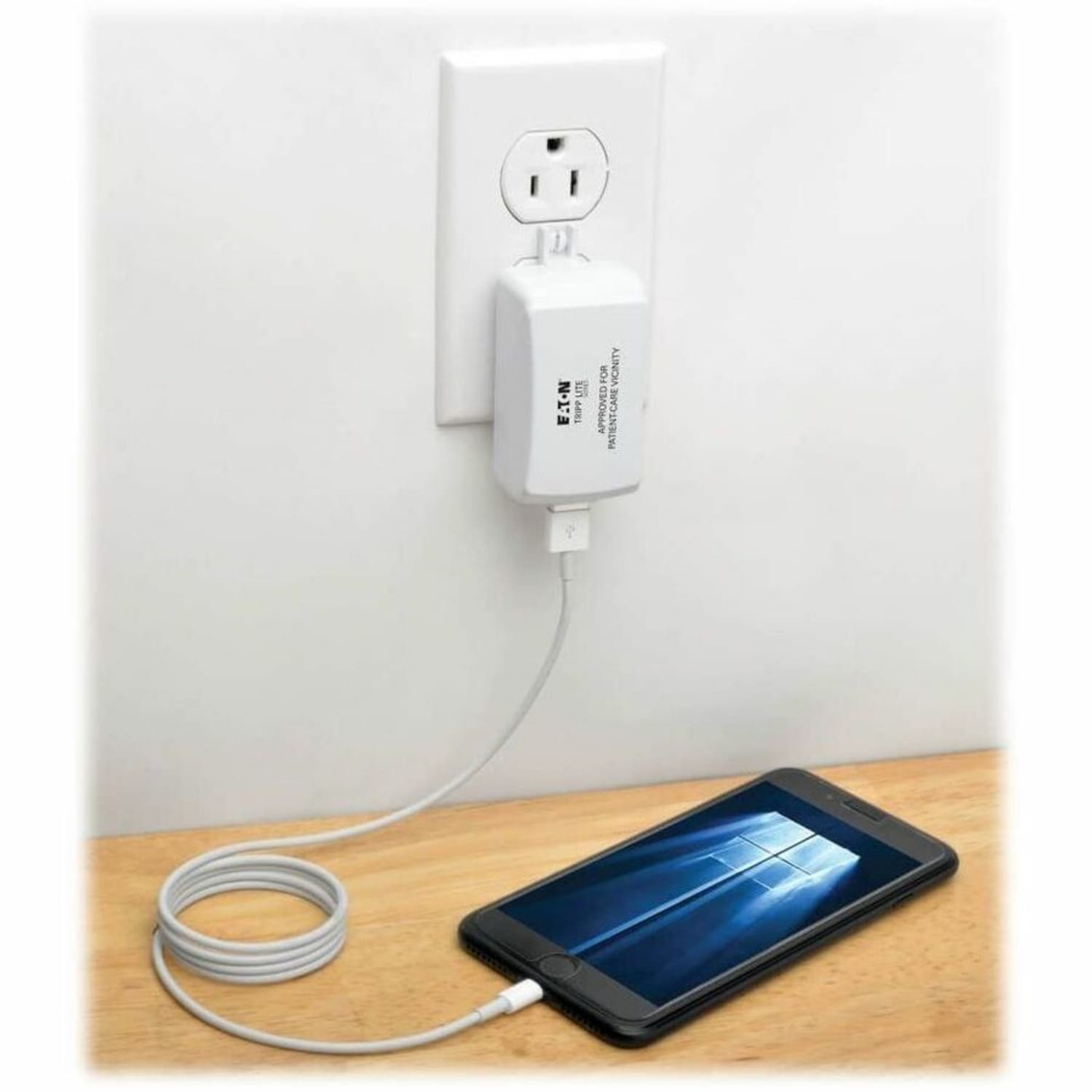 Eaton Tripp Lite Series Hospital-Grade USB Wall Charger, UL 60601-1 Certified for Patient-Care Areas, Locking Tab, 1 Port, 2.5A 13W 110/220V - Power adapter - 13 Watt - 2.5 A (USB) - white - Image 4