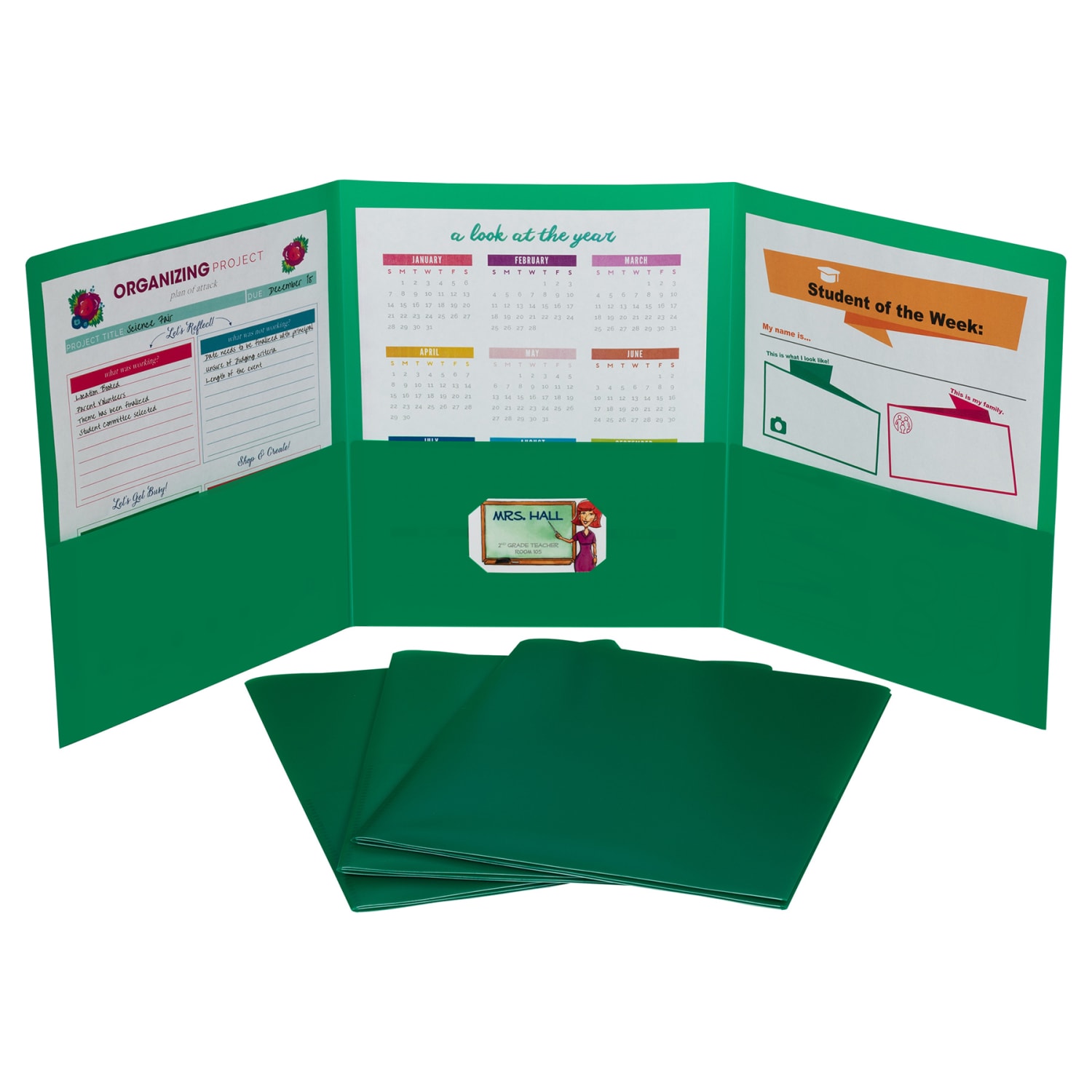 C-Line Tri-Fold Heavyweight Poly Portfolios, 8-1/2in x 11in, Green, Pack Of 24 Portfolios - Image 4