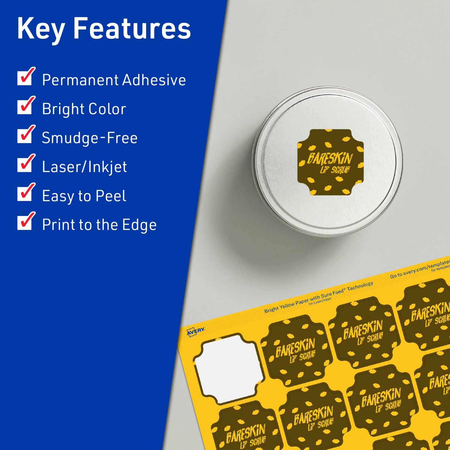 Avery Print-To-The-Edge Labels With Sure Feed Technology, 94110-BYP80, Square Scalloped, 1-5/8in x 1-5/8in, Matte Bright Yellow, Pack of 1600 - Image 3