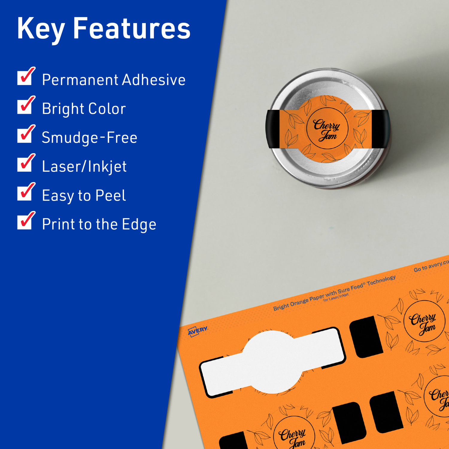 Avery Print-To-The-Edge Labels With Sure Feed Technology, 94122-BOP80, Cigar, 1-1/2in x 3-1/2in, Matte Bright Orange, Pack of 800 - Image 3