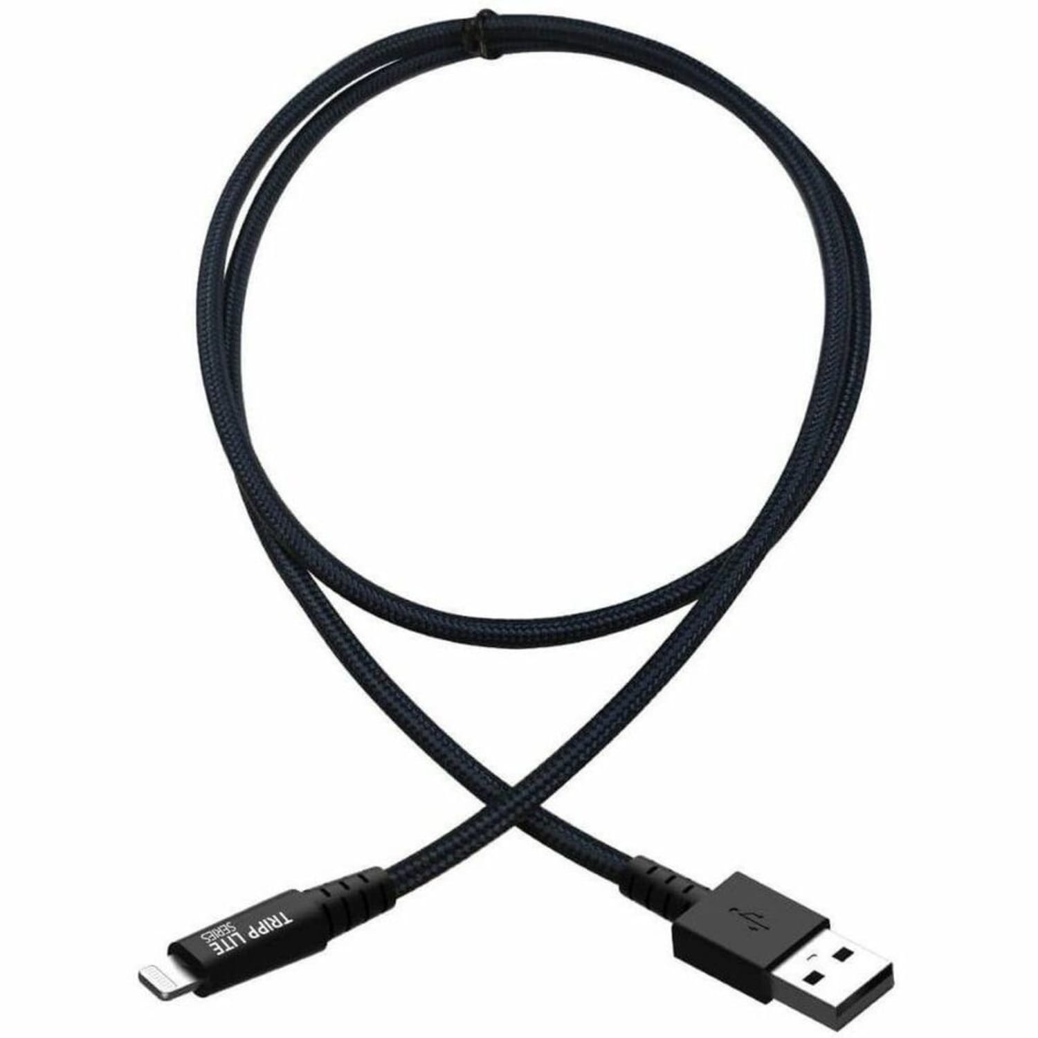 Tripp Lite Heavy Duty Lightning to USB Sync/Charge Cable iPad iPhone Apple 1ft - First End: 1 x 8-pin Lightning Male Proprietary Connector - Second End: 1 x USB Type A Male - 60 MB/s - MFI - Nickel Plated Connector - Gold Plated Contact - Gray - Image 3