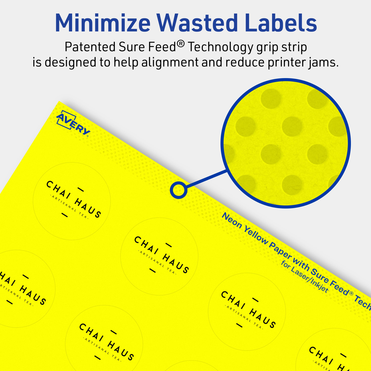 Avery Print-To-The-Edge Labels With Sure Feed Technology, 94506-NYP80, Round, 1-1/2in, Matte Neon Yellow, Pack of 1600 - Image 5