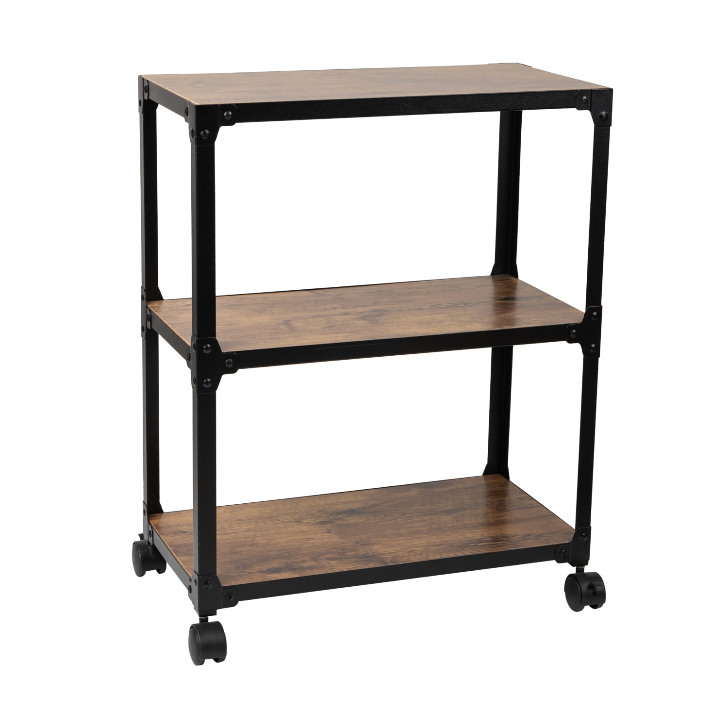 Mind Reader Rolling 3-Tier Utility Cart with Lockable Wheels, Wood and Metal, 29-1/2in H x 12in W x 23in L, Brown - Image 3