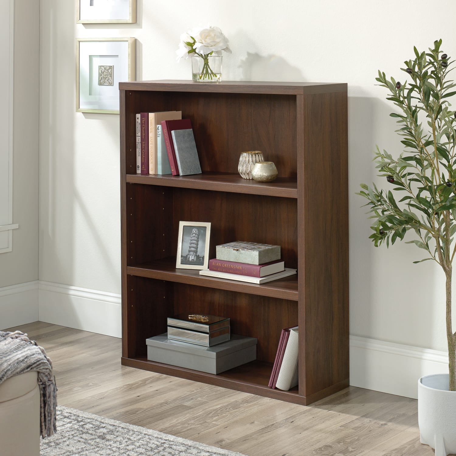 Sauder Optimum 45inH 3-Shelf Bookcase Spiced Mahogany - Image 5
