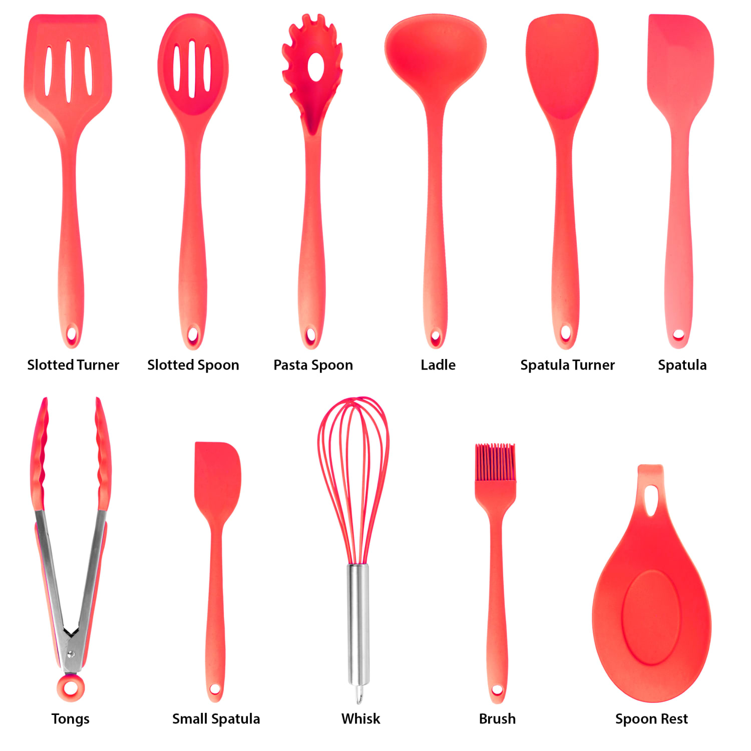 MegaChef Silicone Cooking Utensils, Red, Set Of 12 Utensils - Image 6