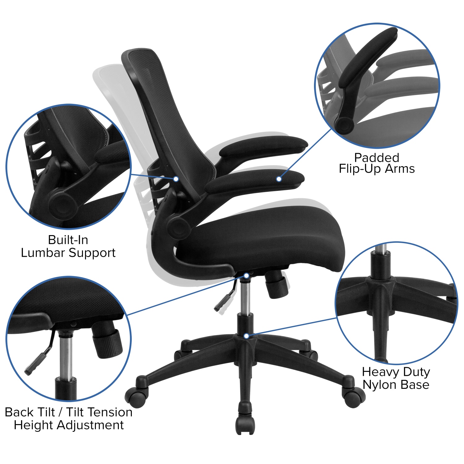 Flash Furniture Work From Home Desk And Chair Set With Adjustable Computer Desk, Ergonomic Mesh Office Chair And Locking Mobile Filing Cabinet, Black - Image 5
