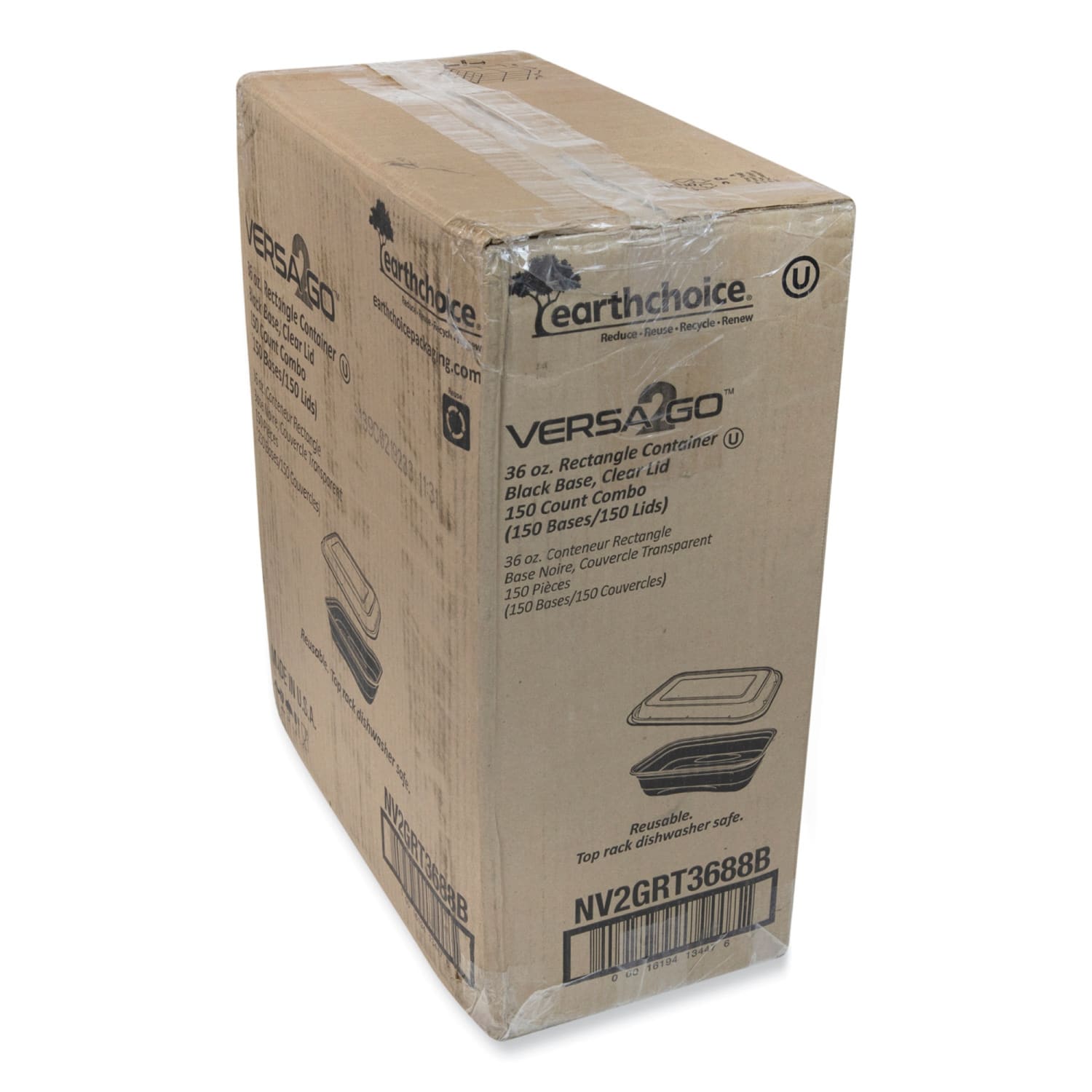 Pactiv Evergreen EarthChoice Versa2Go Microwaveable Containers, 36 Oz, Black/Clear, Carton Of 150 Containers - Image 5