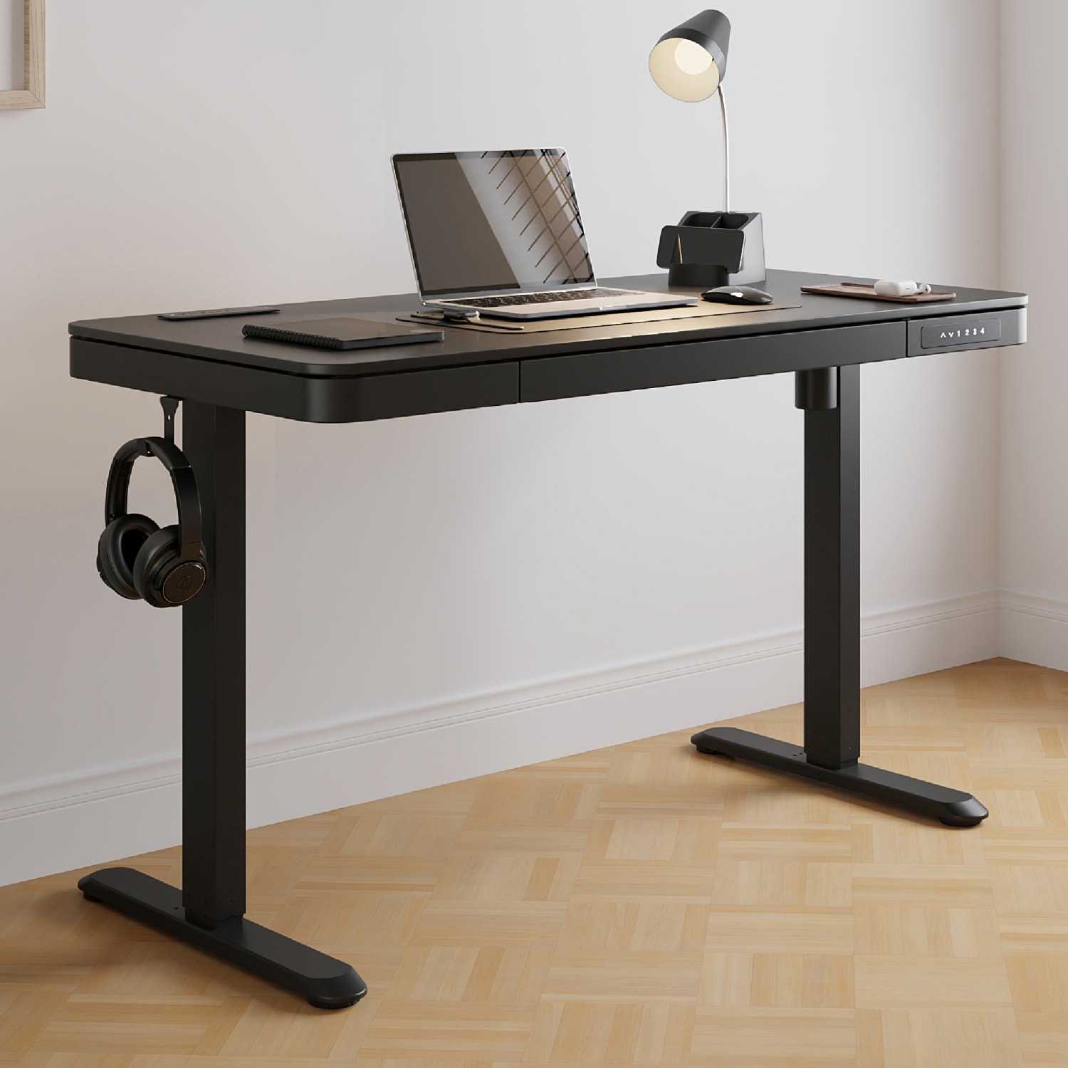 Realspace 47in Vetra Electric Height-Adjustable Standing Desk, Black, BIFMA Compliant