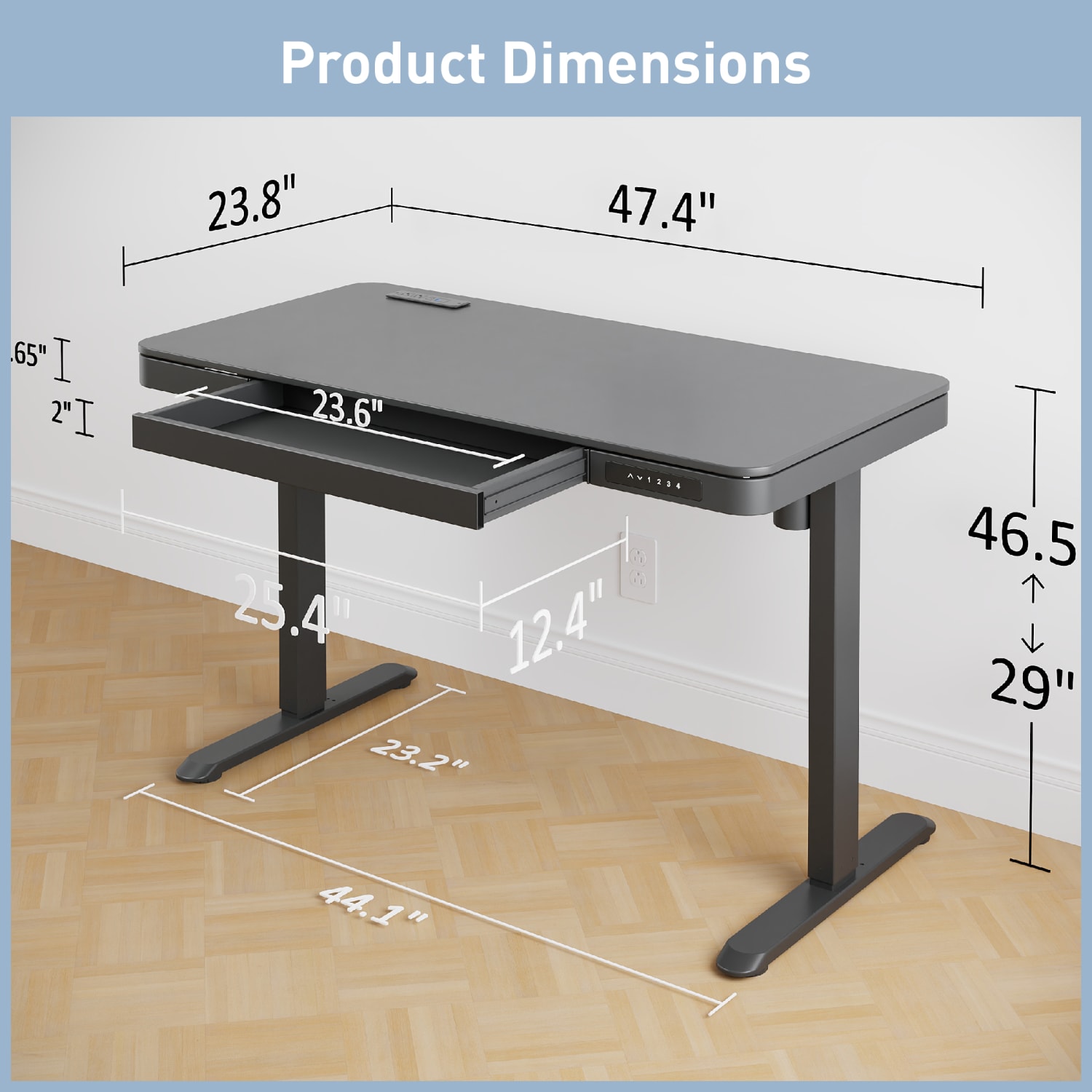 Realspace 47in Vetra Electric Height-Adjustable Standing Desk, Black, BIFMA Compliant - Image 3