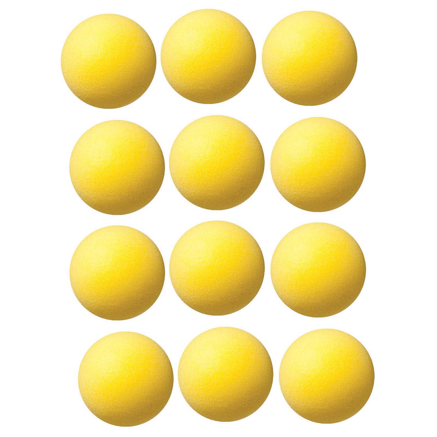 Champion Sports Uncoated Regular Density Foam Balls, 4in, Yellow, Pack Of 12 Balls