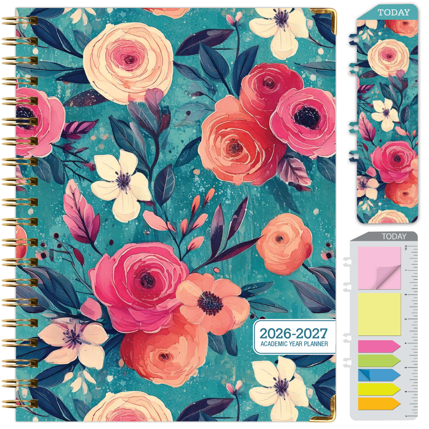 2026-2027 Excello Brands 14-Month Academic Year Hardcover Weekly/Monthly Fashion Planner, 8-1/2in x 11in, Teal Floral, May To June, Total Qty 1 - Image 3