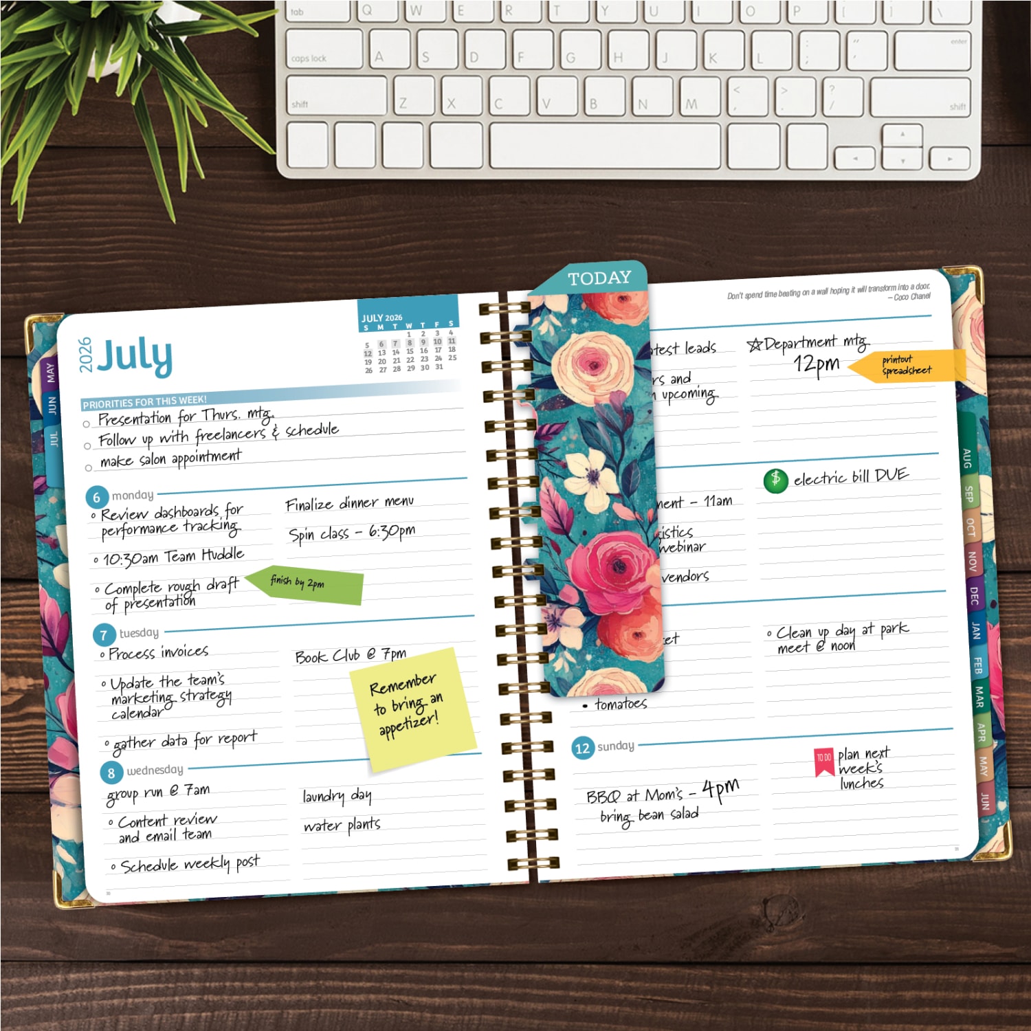 2026-2027 Excello Brands 14-Month Academic Year Hardcover Weekly/Monthly Fashion Planner, 8-1/2in x 11in, Teal Floral, May To June, Total Qty 1 - Image 4