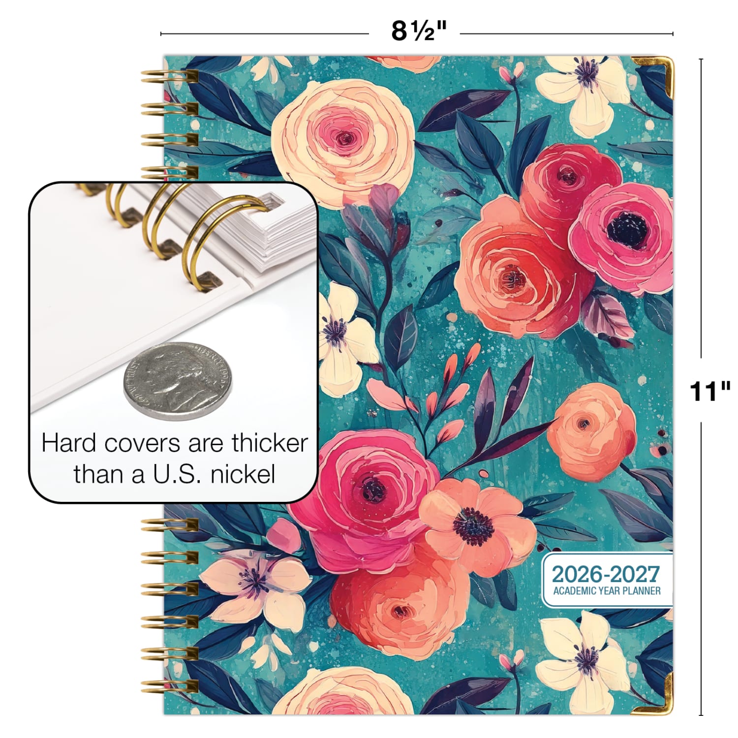 2026-2027 Excello Brands 14-Month Academic Year Hardcover Weekly/Monthly Fashion Planner, 8-1/2in x 11in, Teal Floral, May To June, Total Qty 1 - Image 5