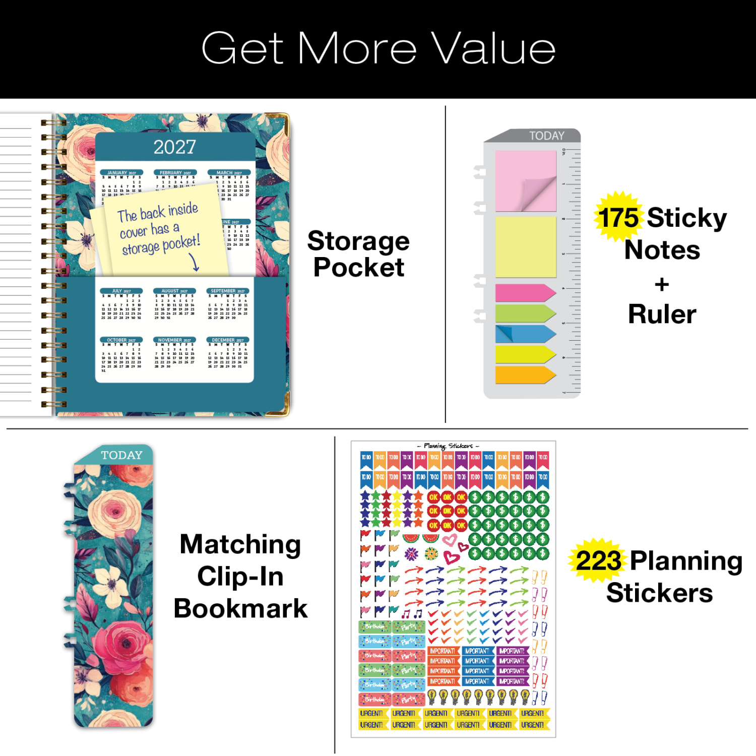 2026-2027 Excello Brands 14-Month Academic Year Hardcover Weekly/Monthly Fashion Planner, 8-1/2in x 11in, Teal Floral, May To June, Total Qty 1 - Image 6